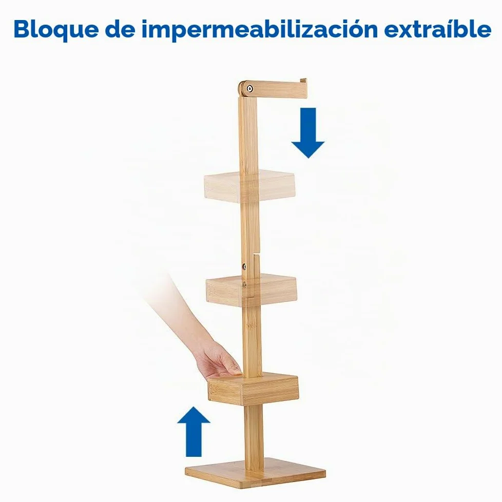 Soporte de papel higiénico independiente de bambú Soporte de rollo de almacenamiento Ideal para 5 rollos de papel higiénico Soporte y organizador 2 en 1 Ahorro de espacio Sin taladrar 72 cm | Soporte de rollo de almacenamiento Ideal de papel higiénico Sop