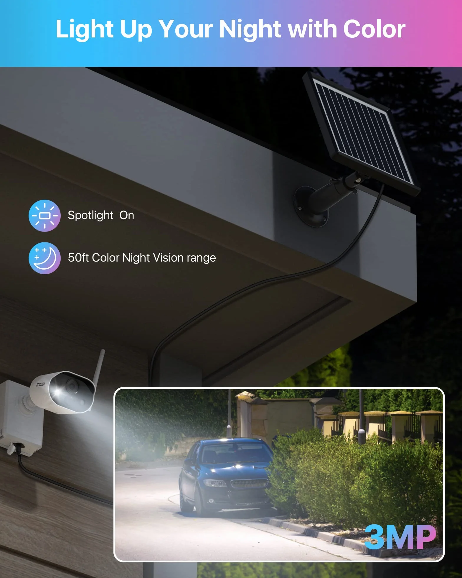 ZOSI C306PK 8CH 2K 3MP Kit de Cámara de Vigilancia WiFi de Batería Recargable y Panel Solar, 3pcs Cámaras IP con Visión Nocturna en Color, Audio, Alarma Sonora y Luminosa, 1TB HDD Incluido
