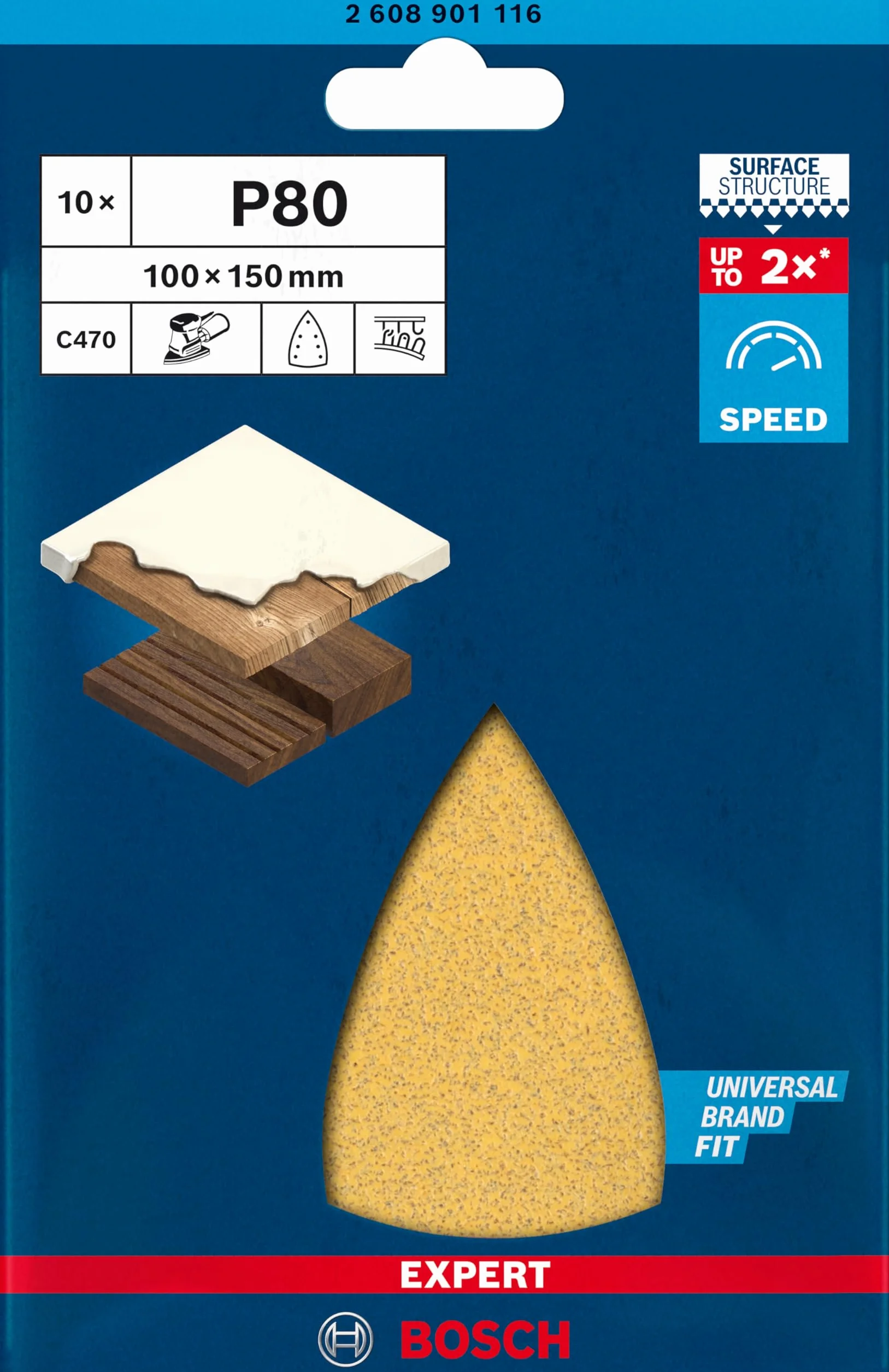 Bosch Professional 10x Lijas Expert C470 con 7 agujeros (para Madera dura, Pintura sobre madera, 100 x 150 mm, grano 80, accesorios Multilijadora)