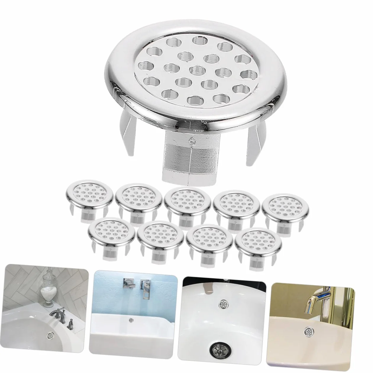 Tapa de Desbordamiento Redonda para Lavabo de Baño, 10 Piezas de Plástico Portátil Que Previenen la Fuga de Agua Diseño Elegante y Acabado Limpio