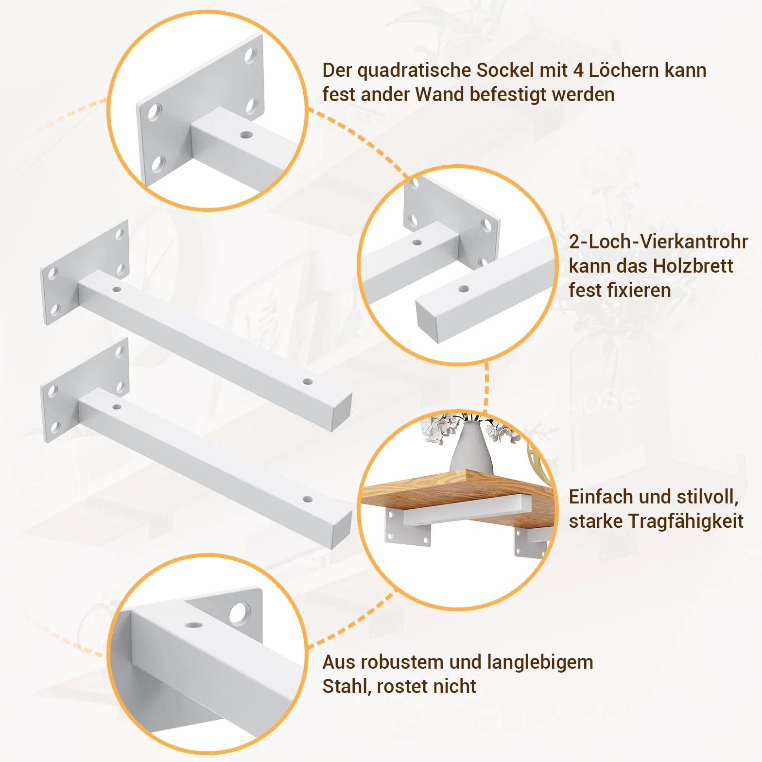 4 Piezas Soportes para Estante Soporte Estanterías de Metal, Soporte Pared Balda Flotante Escuadra, Escuadras Baldas de Hierro Pared Montaje de Estanterias Colgantes Bricolaje Blanco(30cm/12in)