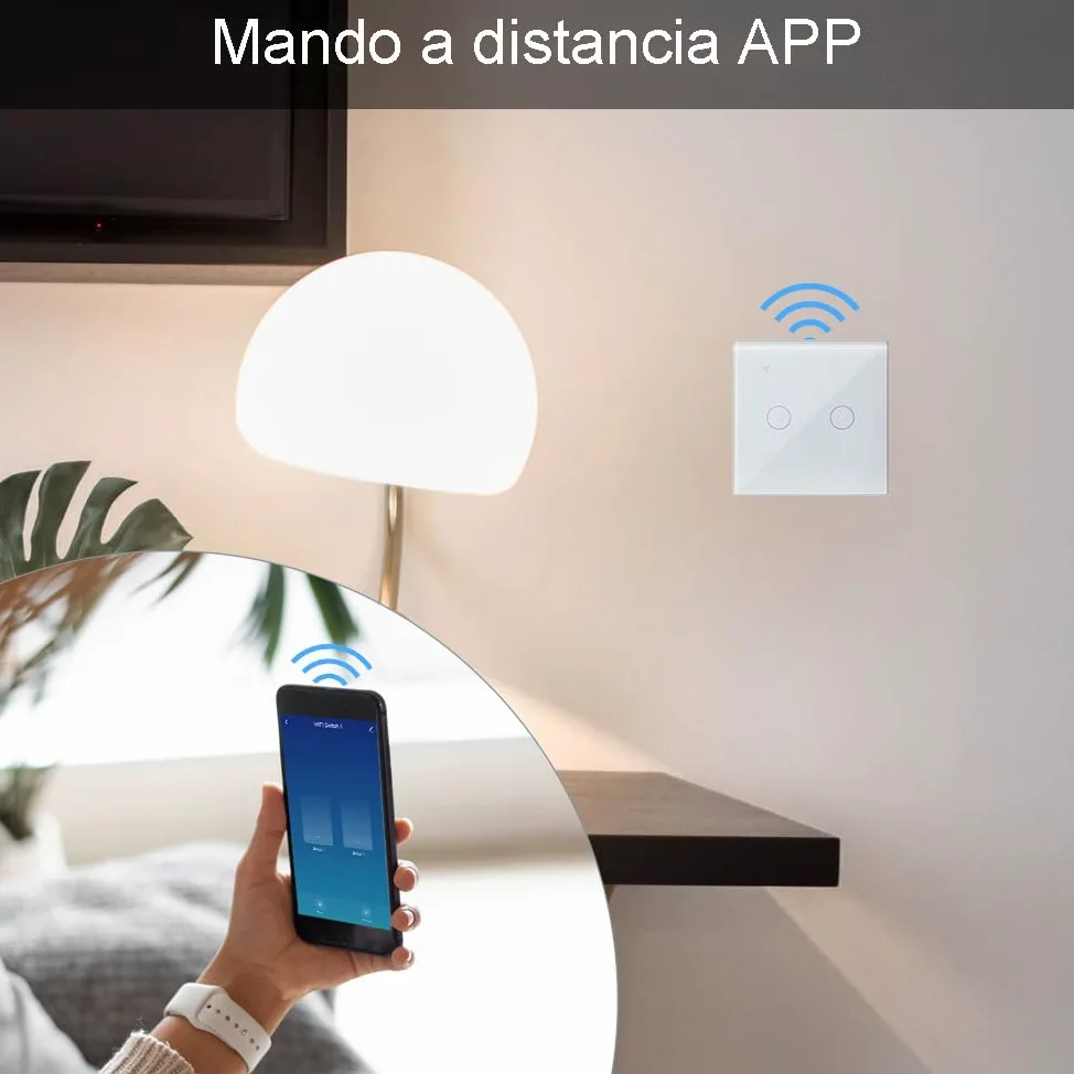 KETOTEK Interruptor Tactil WIFI Inteligente 2 Gang 1 Via Compatible con Alexa, Interruptor Luz Pared Smart Life Tuya App Control Blanco