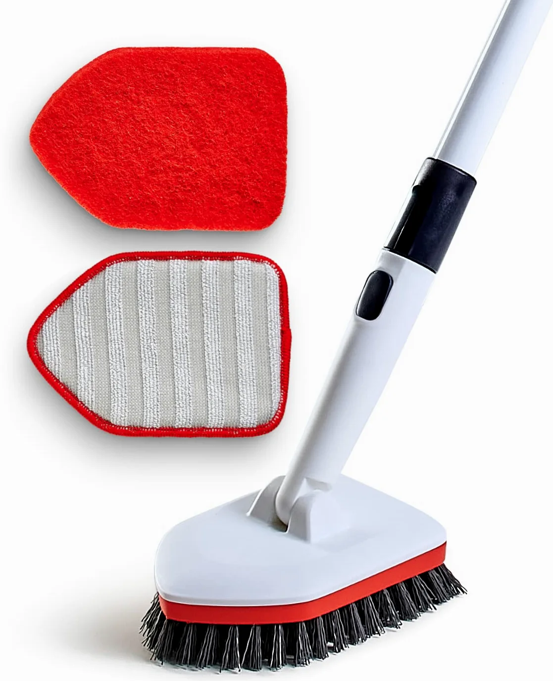 Moku Home Cepillo de Limpieza 3 en 1 Extensible de Mango Largo de 58 Pulgadas, Cepillo de Ducha antiarañazos para Limpieza de baño, Cocina, Inodoro, Pared, bañera, Fregadero de Azulejos (Rojo)