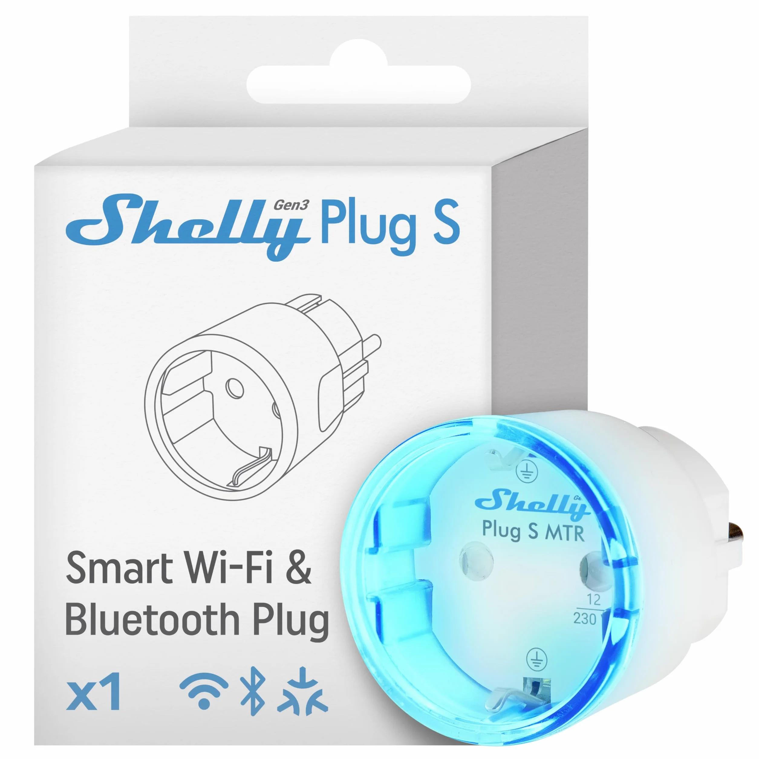 Shelly Plug S MTR Gen3- Blanco, Enchufe Inteligente Wi-Fi con Matter, Con Medidor de Consumo y Indicador LED, Control Remoto por App y por Voz, Alexa, Google Home,SmartThings