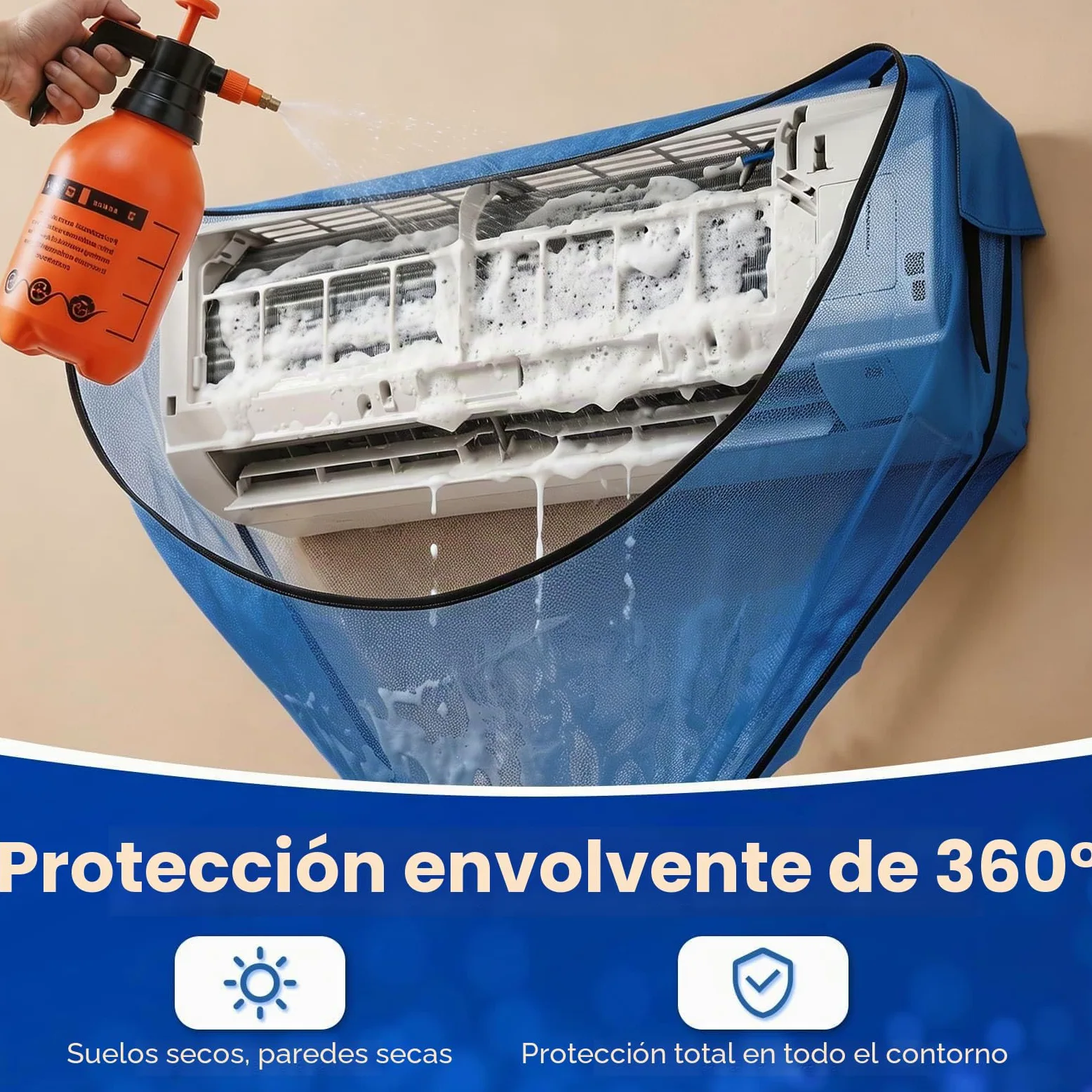 Kit de Limpieza Aire Acondicionado Split, Bolsa de Limpieza para Aire Acondicionado de Pared y Casa, Azul Grande
