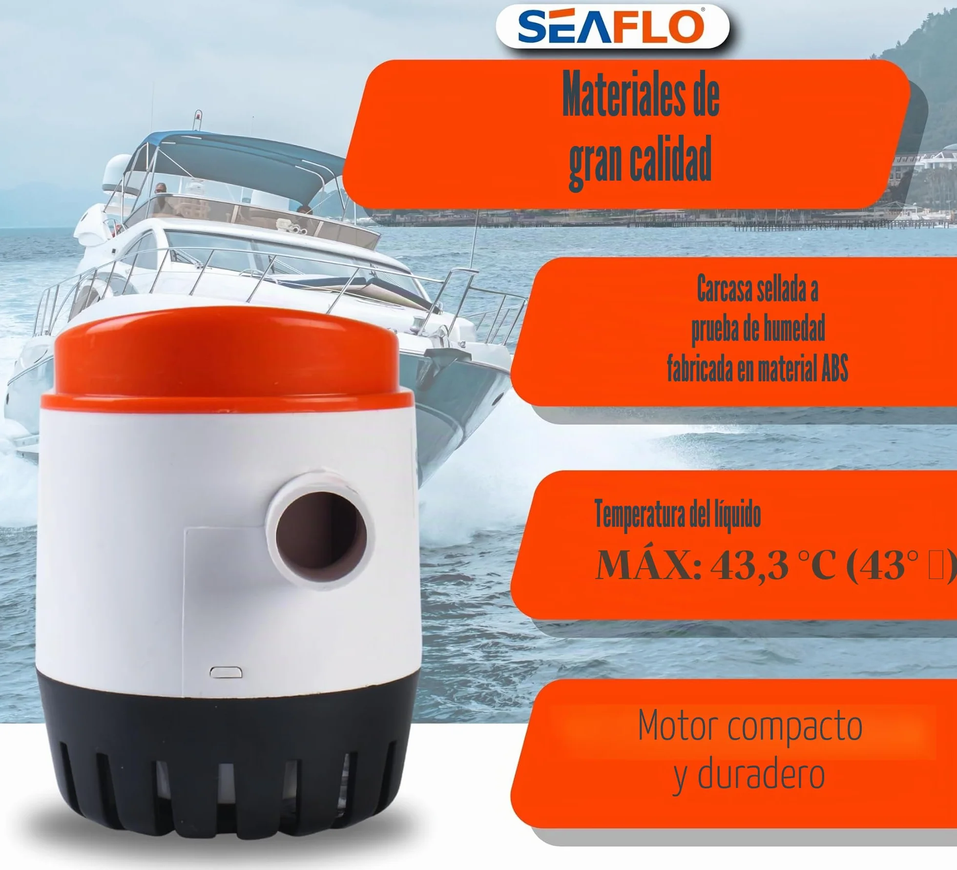 LIGHTEU Seaflo - Bomba automática de agua de sentina sumergible para barcos, 12 V, con interruptor de flotador 1100 GPH