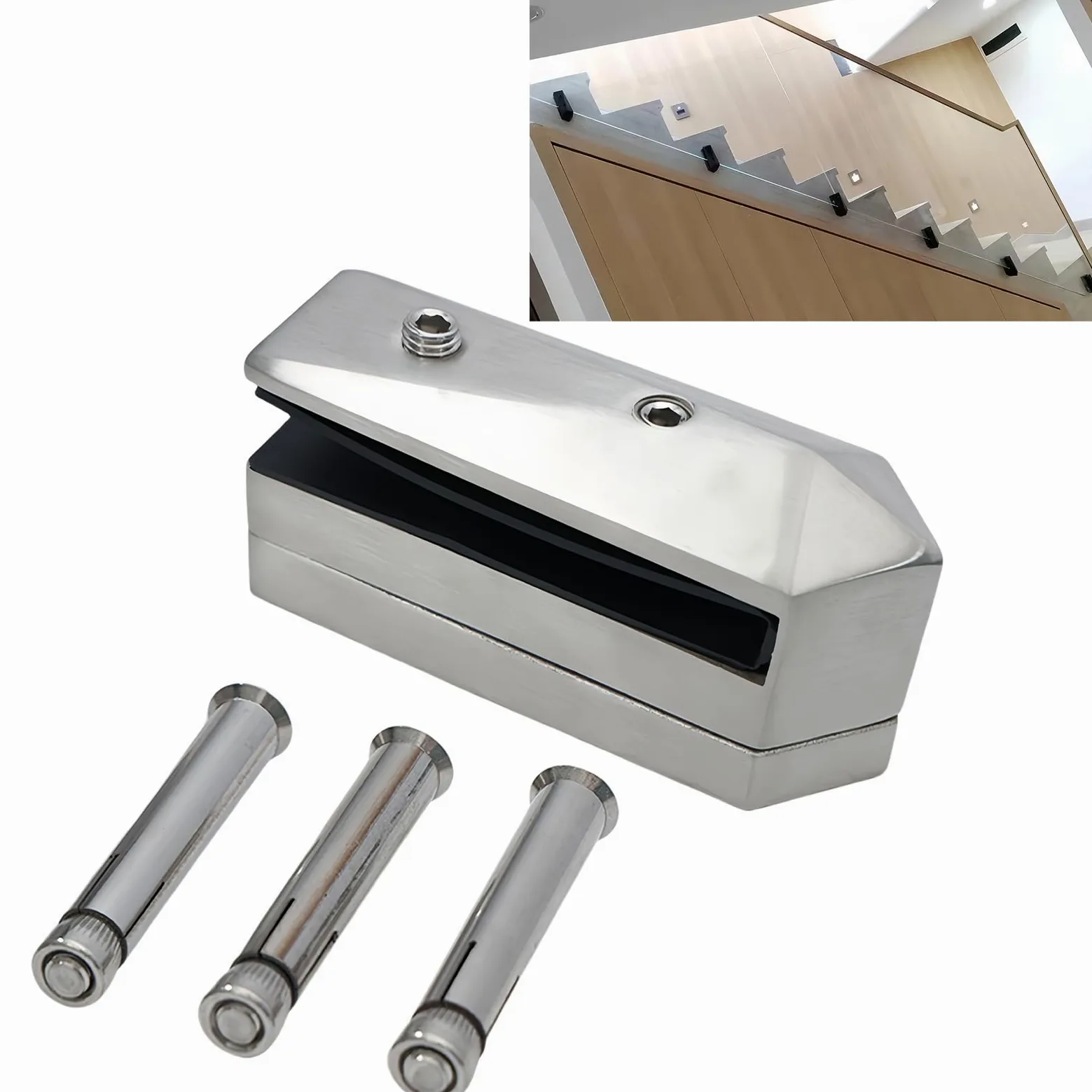 Abrazadera de Vidrio de Piscina acero inoxidable, Poste Cristal poste para barandilla escaleras, Poste de Balaustrada Vidrio, Barandilla de Balcón Valla-Para de Vidrio 8-16 mm-Plateado