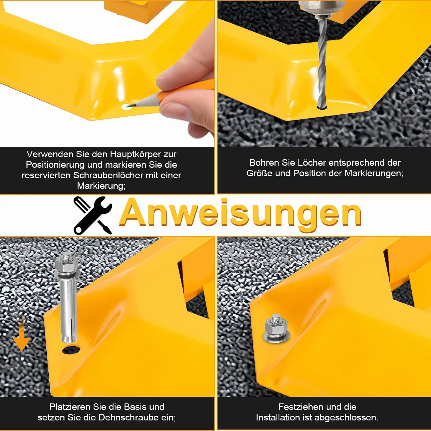 Sonnewelt 1 barrera de aparcamiento con 3 llaves, plegable, cerradura universal de aparcamiento, postes de barrera para garaje y entrada (amarillo)