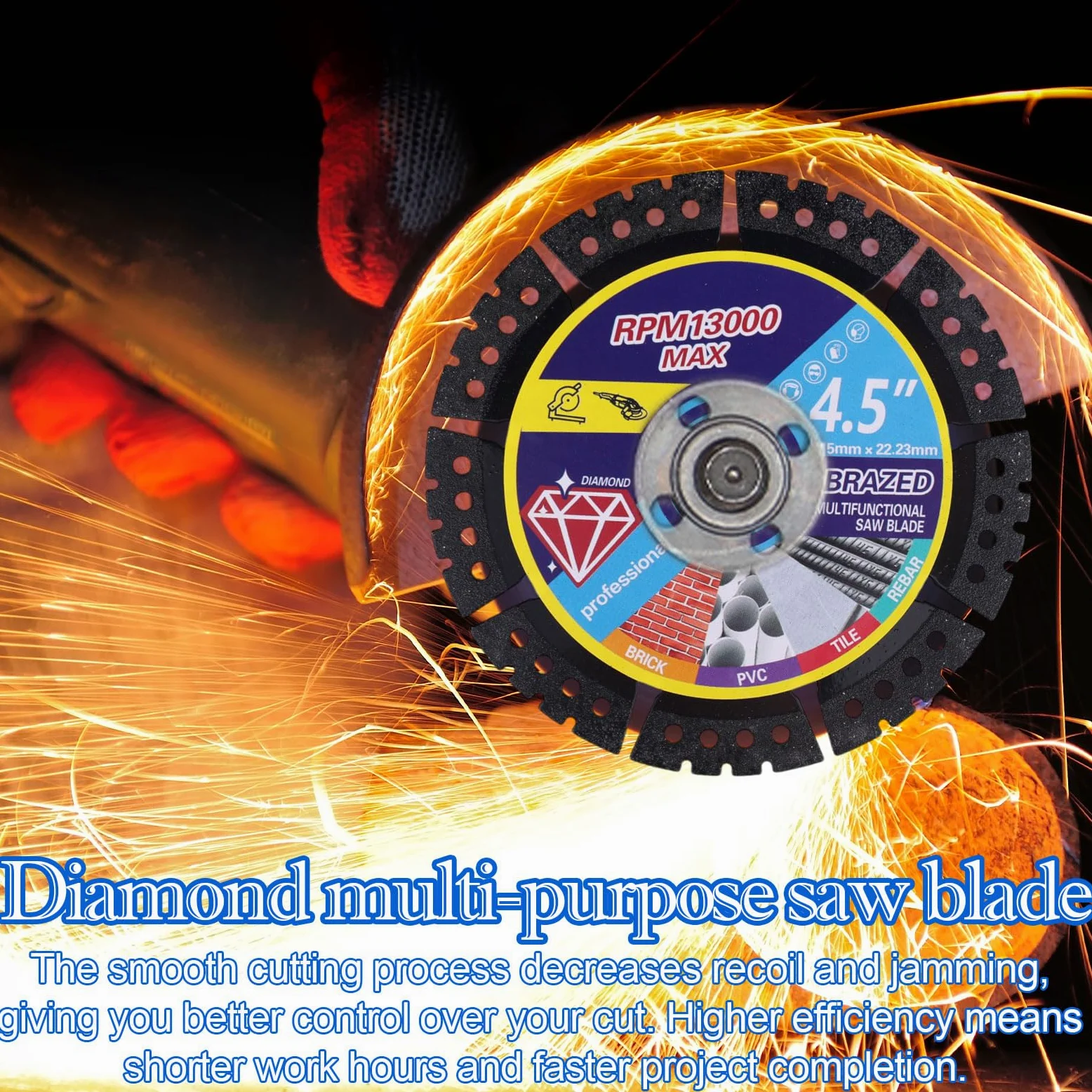 5uds Hojas Sierra Diamante 115mm para Amoladora, Disco Corte Diamante Multiuso para Baldosa Cerámica Vidrio Piedra Metal & Plástico Corte Húmedo o Seco con 5 Anillos Adaptadores
