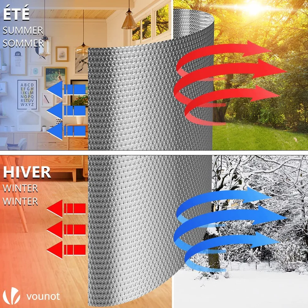 VOUNOT® Aislante Térmico Reflexivo 10 x 0.6 m Aluminio y Burbujas, Lámina Aislante Doble Cara