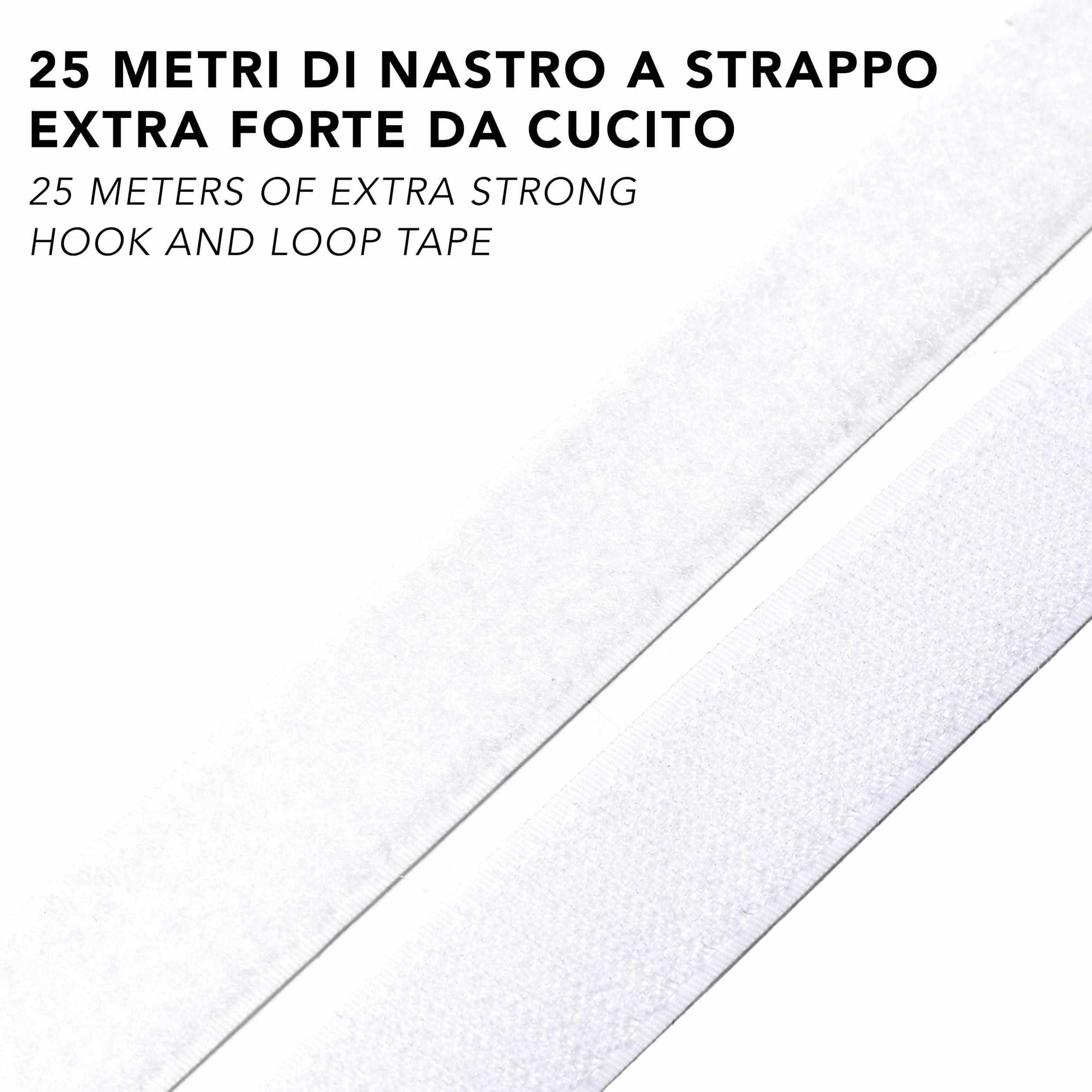 IPEA Cinta de velcro para coser, 20 mm, color blanco, 25 metros de longitud, fabricada en Italia, no adhesiva, velcro de costura para decoración, ropa, gancho y anillo