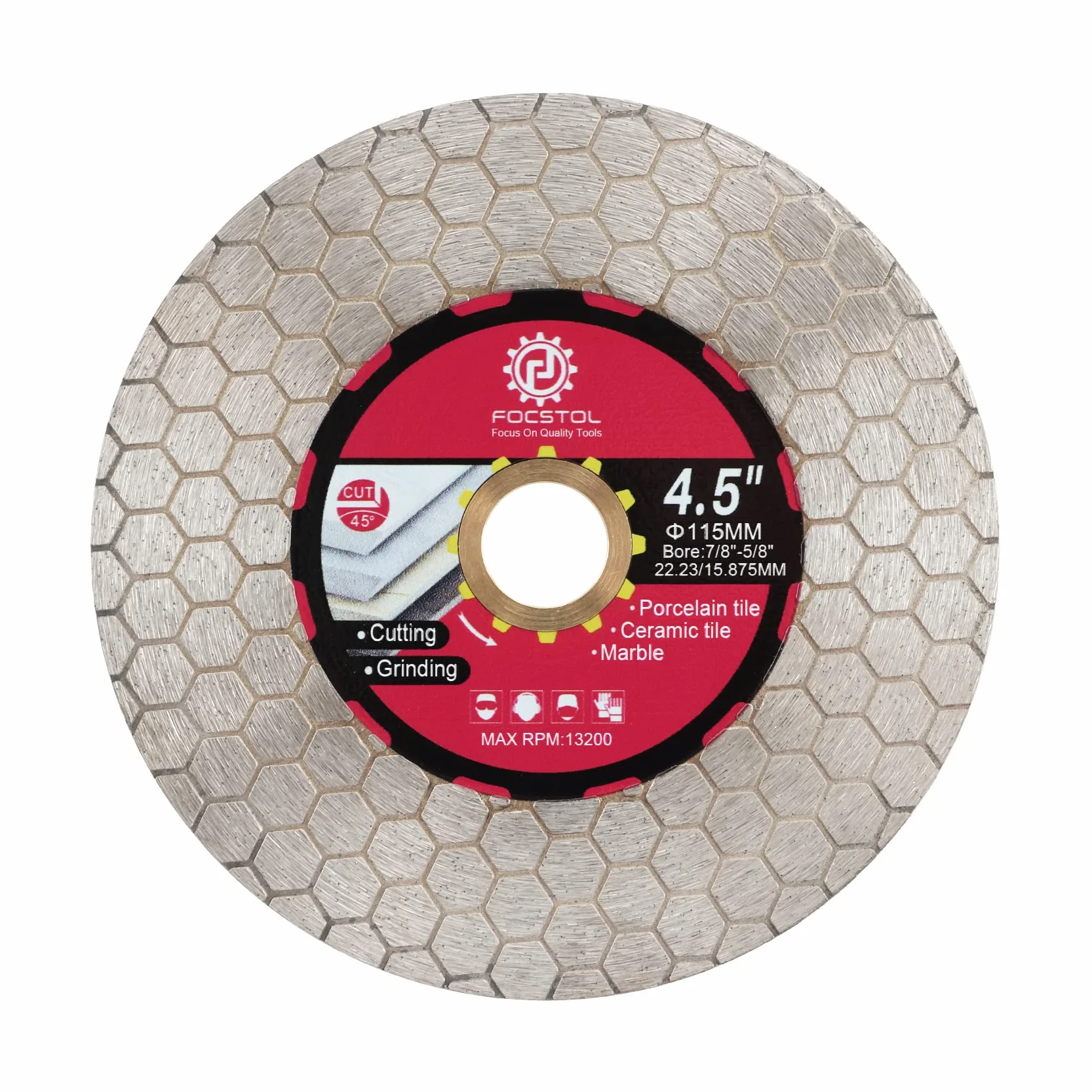 FOCSTOL Disco Diamante - 115mm x 22,23mm Doble Lado Disco de Corte y Molienda para Porcelánico Cerámica Azulejos Mármol Granito Piedra Artificial Cuarzo