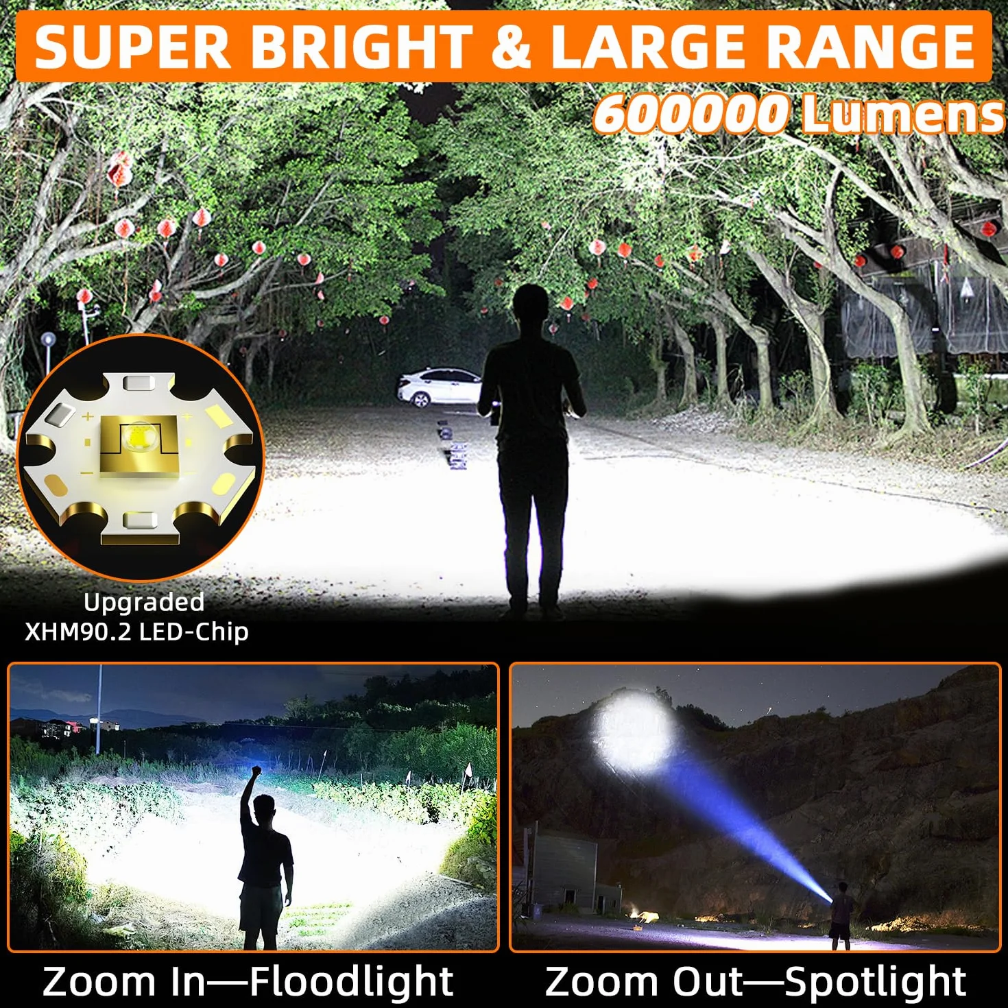 Linternas LED Alta Potencia,1200000 Lúmenes Linterna LED Recargable, Linterna Super Potente Largo Alcance, Linternas Tactica Impermeable, Profesionales Flashlight para Emergencias Camping Regalo