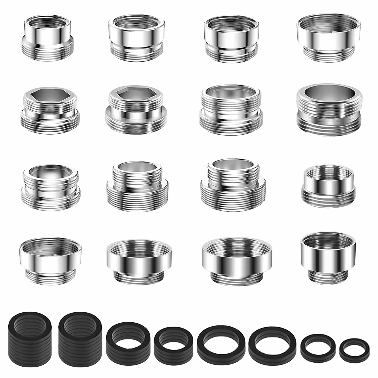 16 Piezas Adaptadores de Grifo de Metal con 32 Juntas Conector de Aireador de Grifo Rosca Adaptador para Conexión de Manguera de Jardín Filtro de Agua Fregadero