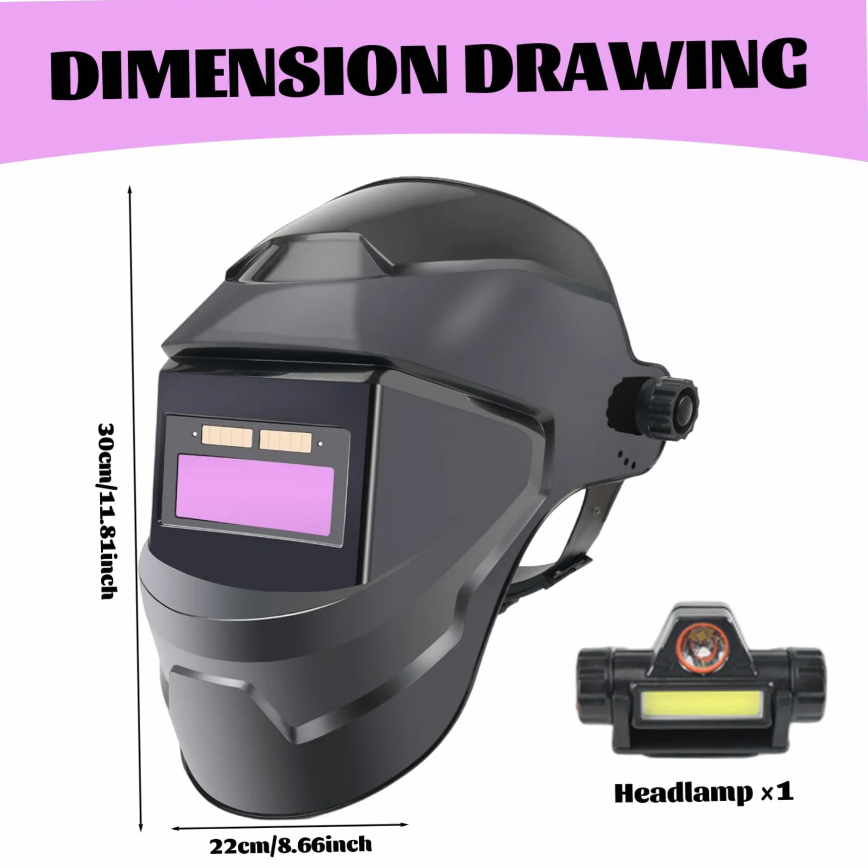 Casco de Soldadura con oscurecimiento automático, máscara de Soldadura LCD con energía Solar y Linterna Frontal, Capucha de Transpirable, Ajustable y Resistente al Calor con diseño Gira