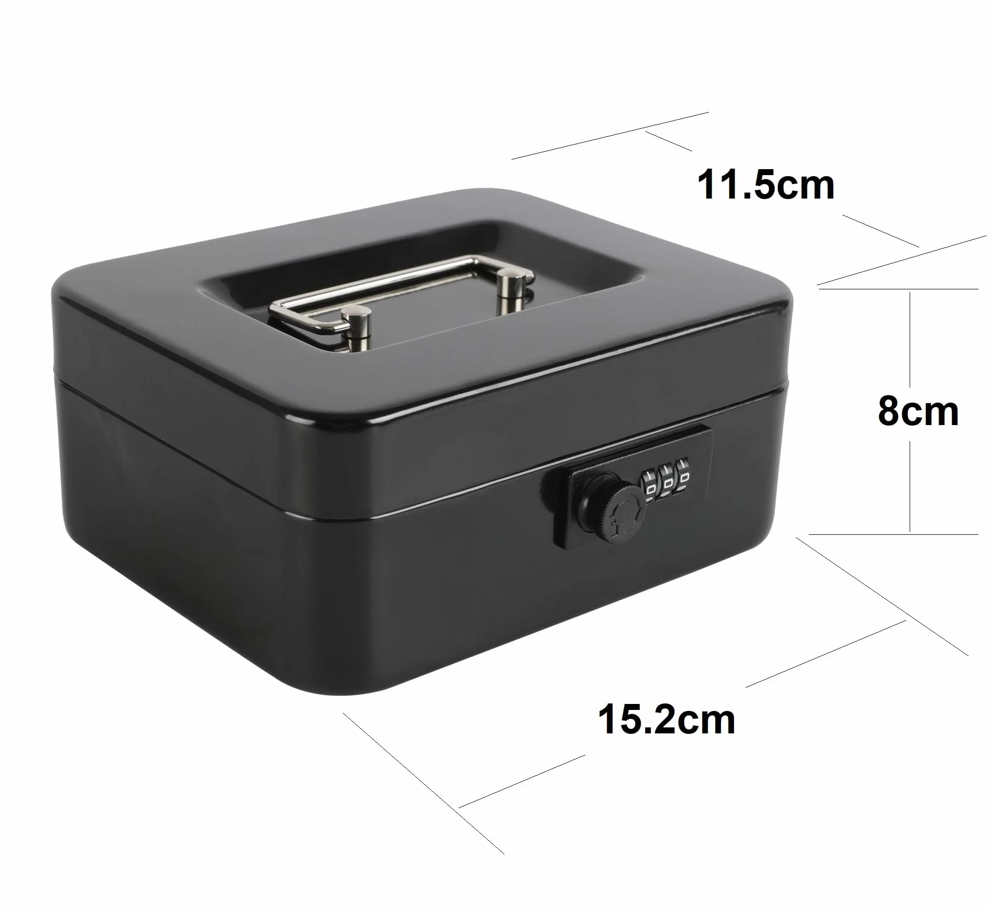 Caja de seguridad, caudales, Fuertes de escritorio portátil almacenamiento Bloqueo de contraseña 3 dígitos Caja de efectivo (15.2x11.5x8cm, Negro)