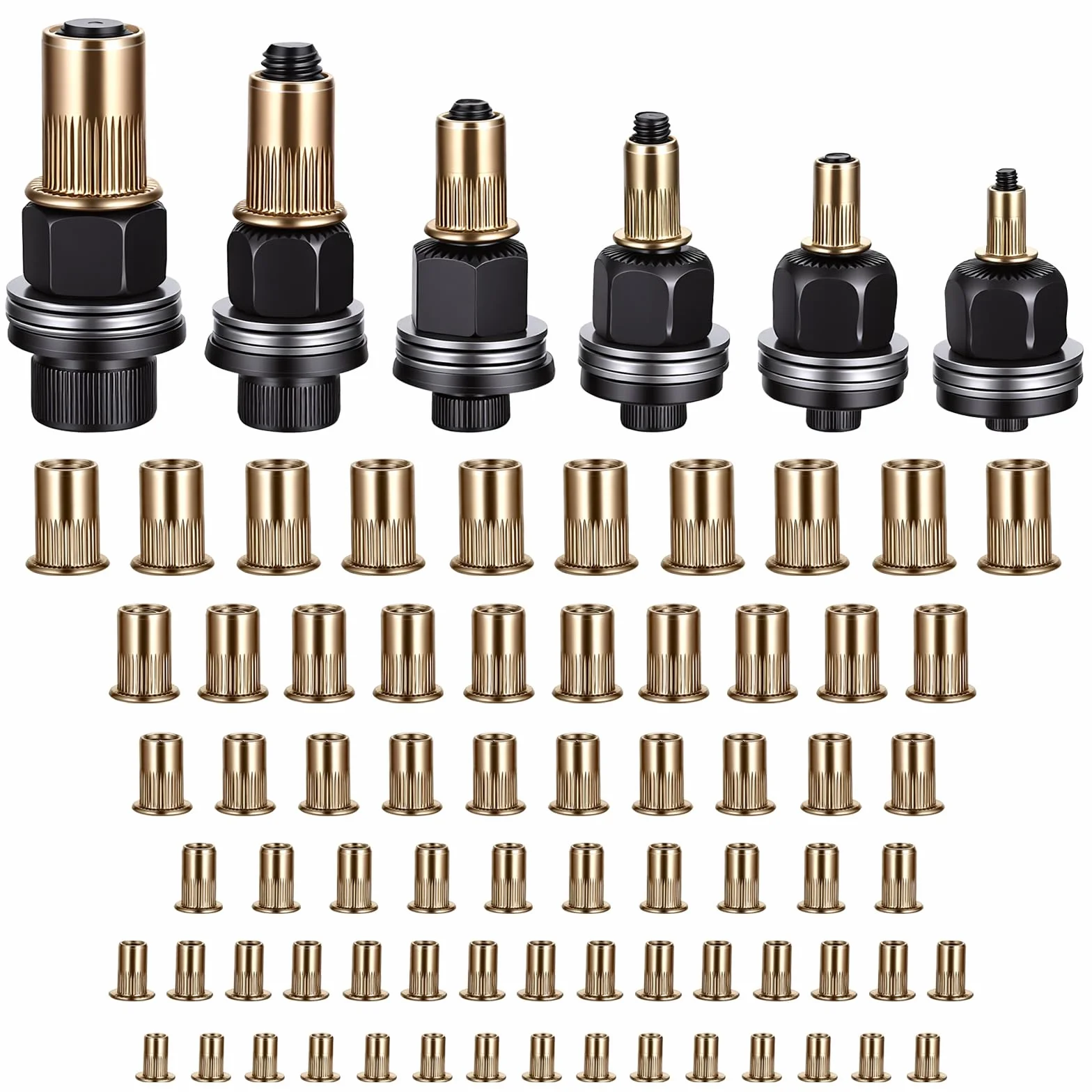6 Pcs Herramientas para Tuercas Remachables, Alicates para Remaches Roscados con 70 Tuercas M3, M4, M5, M6, M8 y M10, Herramientas Manuales para tuerca remachables