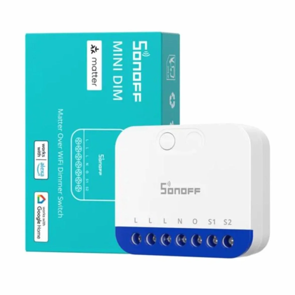 SONOFF Interruptor de atenuación mini DIM WiFi para LED regulable, transformadores electrónicos, bombillas halógenas incandescentes, cable neutro, medición de potencia, Matter compatible con Alexa