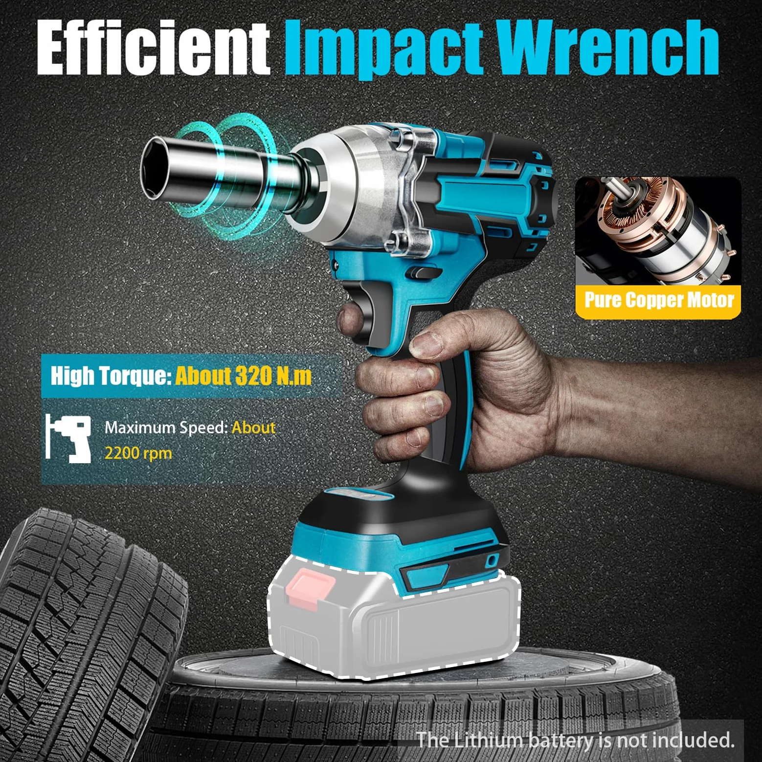 Atornillador de impacto con batería de 1/2 pulgadas, sin escobillas, 520 Nm, 18 V, compatible con luz LED, sin escobillas, para Makita (sin batería, sin cargador)