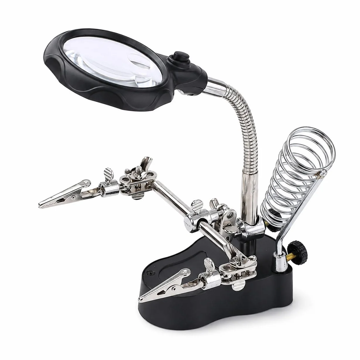 KATSU Lupa para Soldar con Lámpara LED Manos Amigas con Clips Lupa 3.5X 12X Dispositivos de Sujeción para Soldar con Pinzas de Cocodrilo para Trabajos de Reparación de Ensamblaje 990747