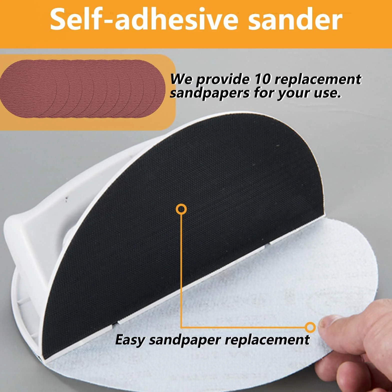 Lijadora Angular Semicircular Multifuncional FORMVERSITY, 5 Pulgadas Lijadora de Mano para Paneles de Yeso, Lijadora de Esquinas Kit de Lijadora de Detalles Manual Autoadhesiva con 10 Hojas de Lija