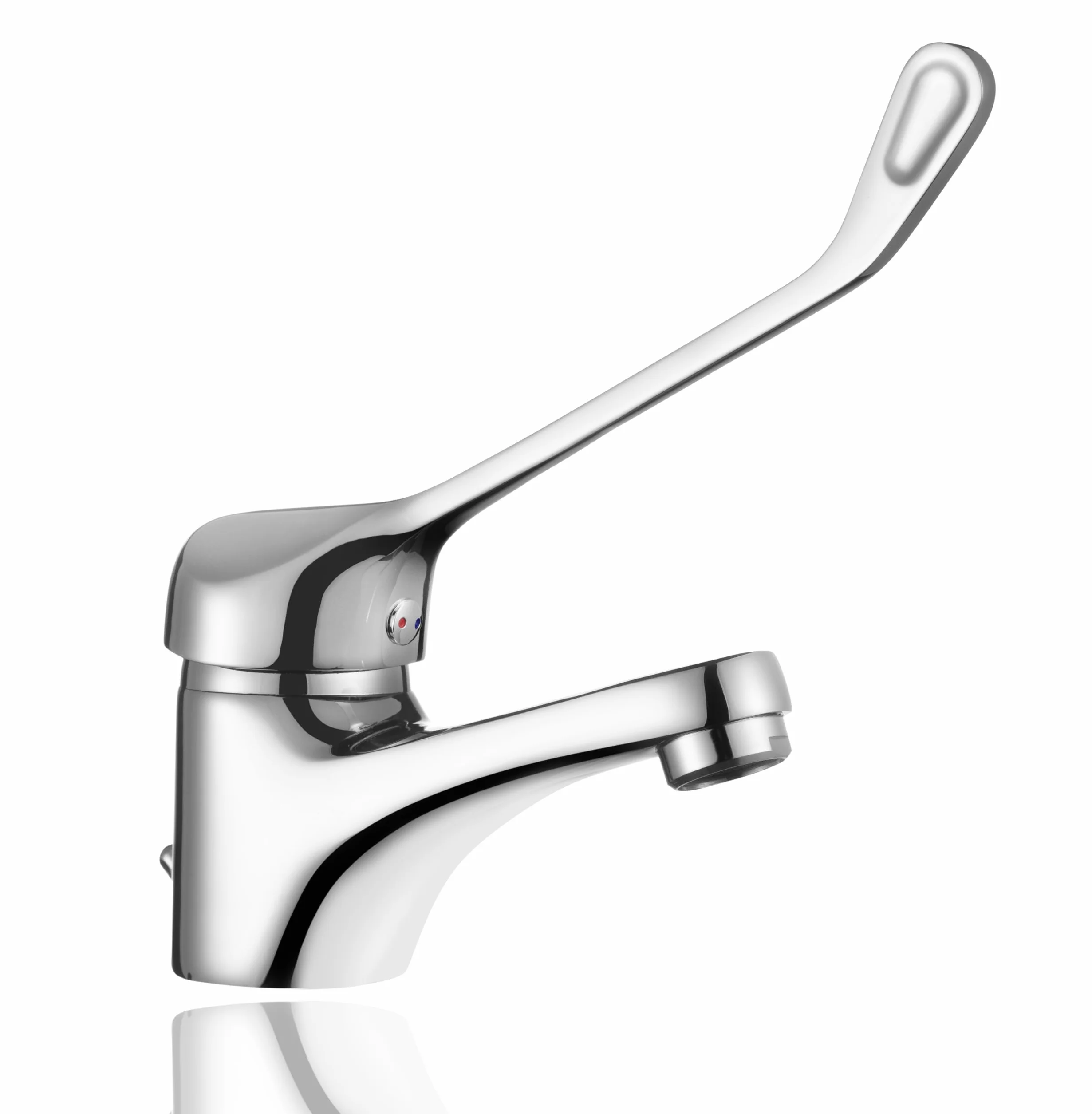 Grifo Gerontológico para Lavabo, Mezclador Monomando de Baño, Grifo Medical con Maneta Higiénica de Codo, Diseño Ergonómico, Acabado Cromado Plata