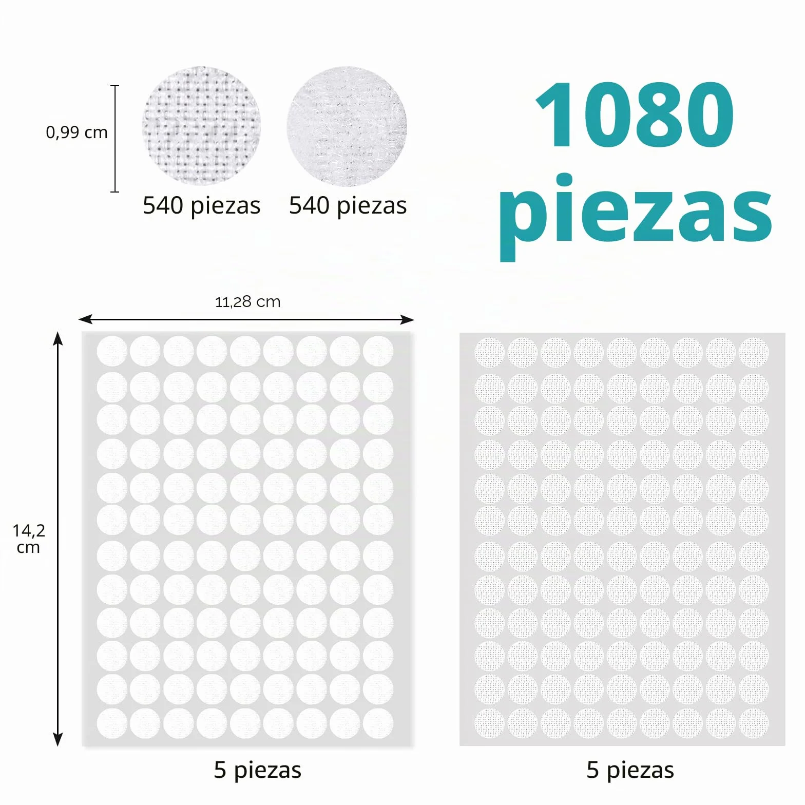 Vinabo 1080 Piezas de Pegatinas Redondas para Rayar, 540 Pares de Ganchos y Bucles Autoadhesivos con Puntos para Rayar de 10 mm, Puntos para Rayar Autoadhesivos para Bricolaje, Manualidades, etc