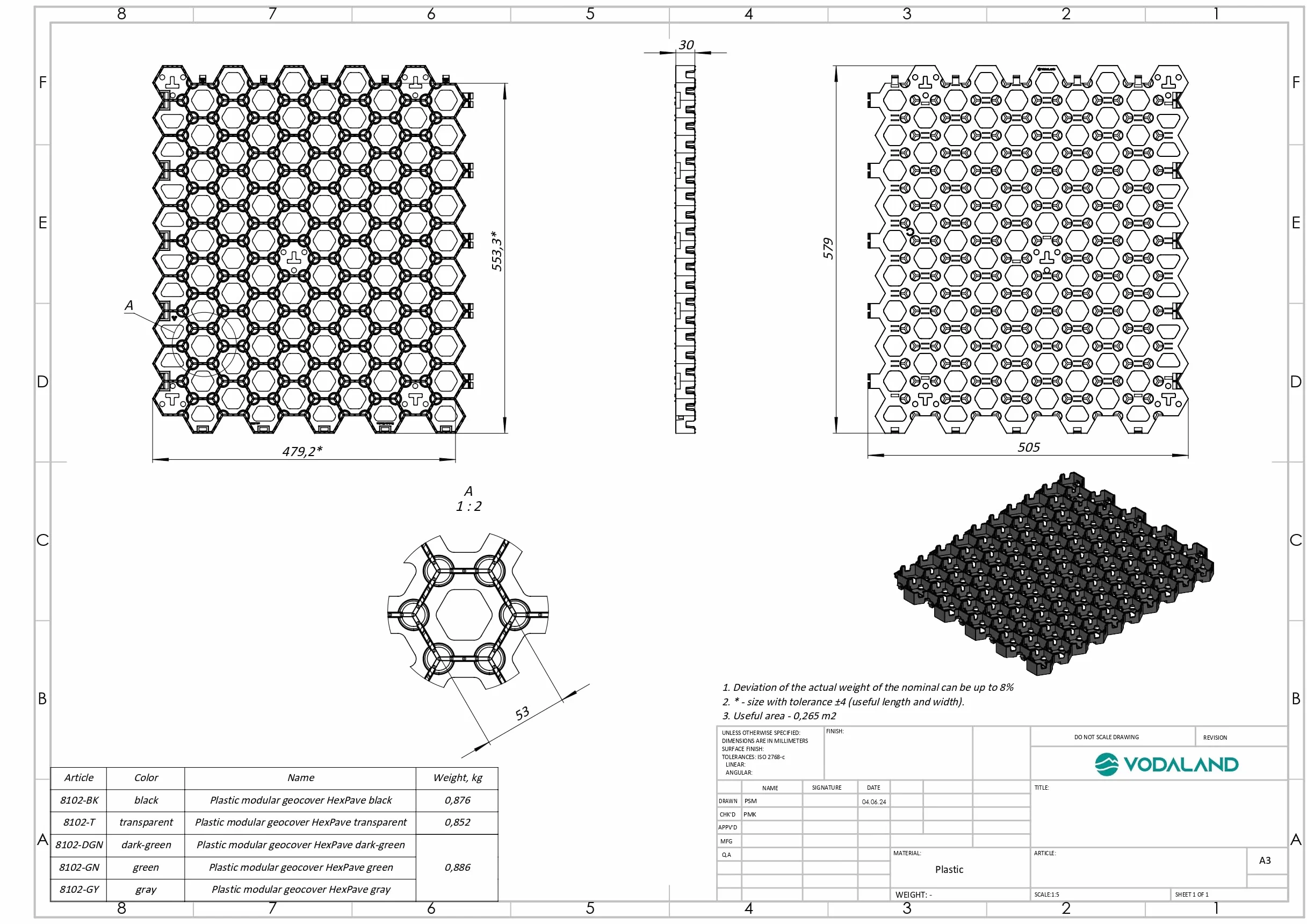 Vodaland HEXpave Pavimento Permeable Estabilizador de Grava 3 cm Altura 12000 kg Pack 5,85 m²