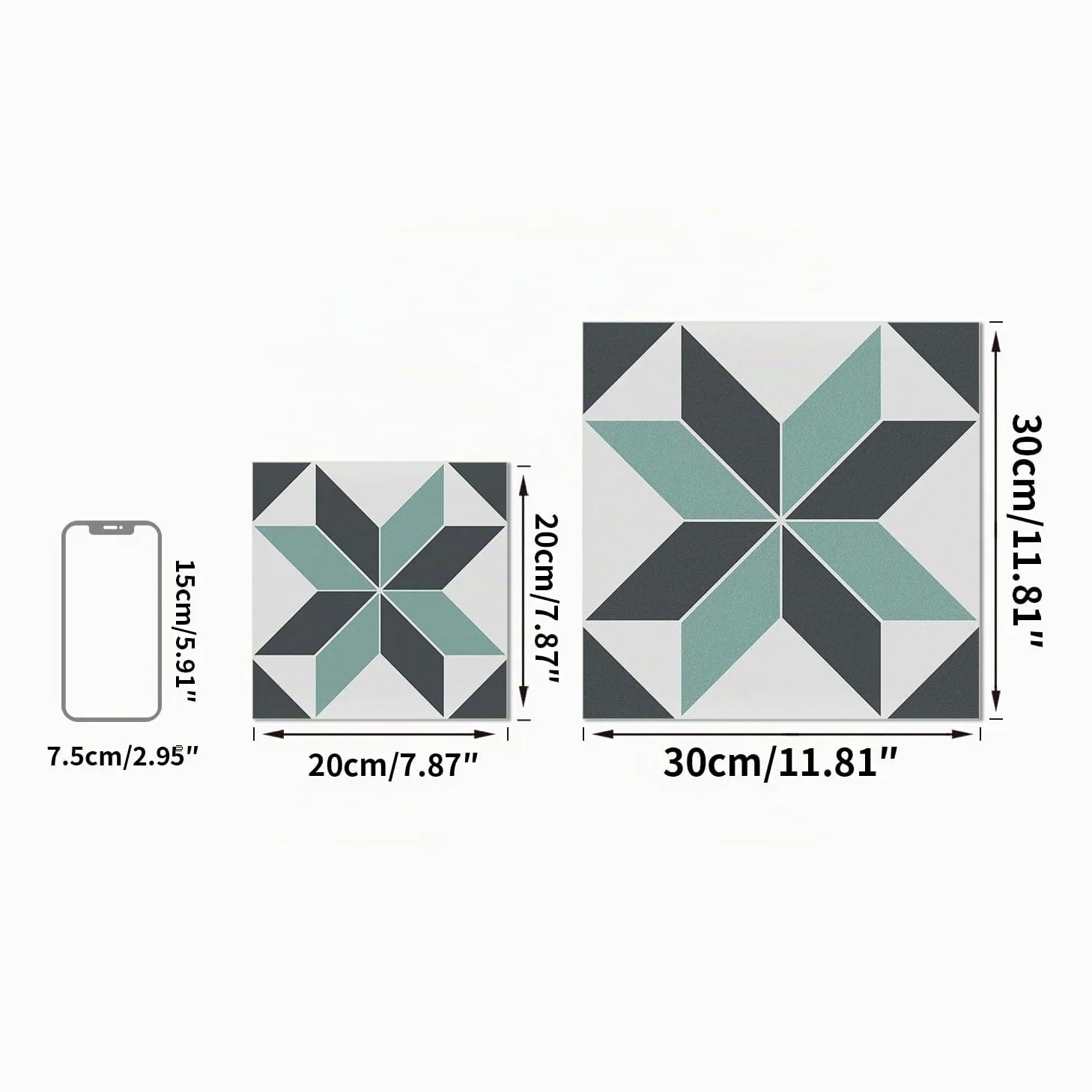 Alwayspon 12 x láminas adhesivas impermeables de vinilo, 30 x 30 cm, negro, blanco y verde, para cocina, salón y baño, PTF88
