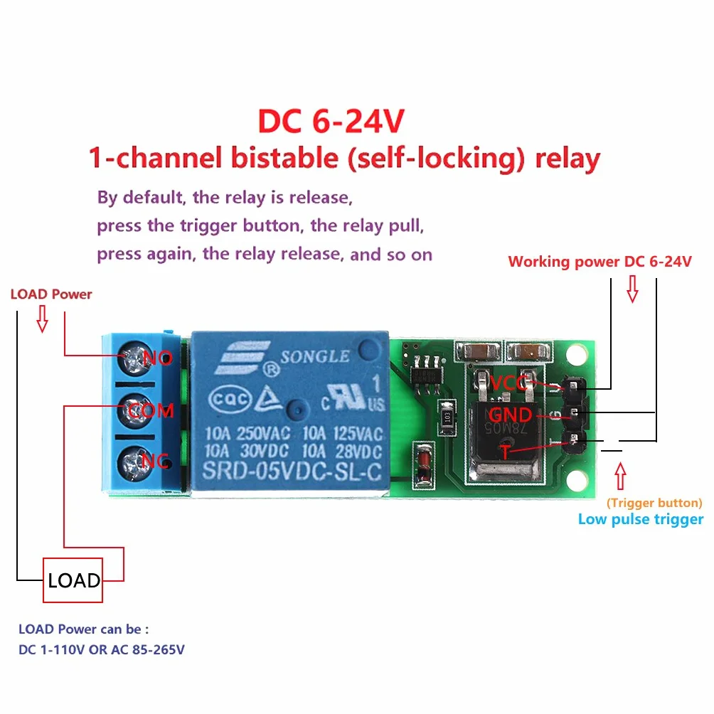 6 – 24 V para módulo de activación biestable de relé latch autobloqueante
