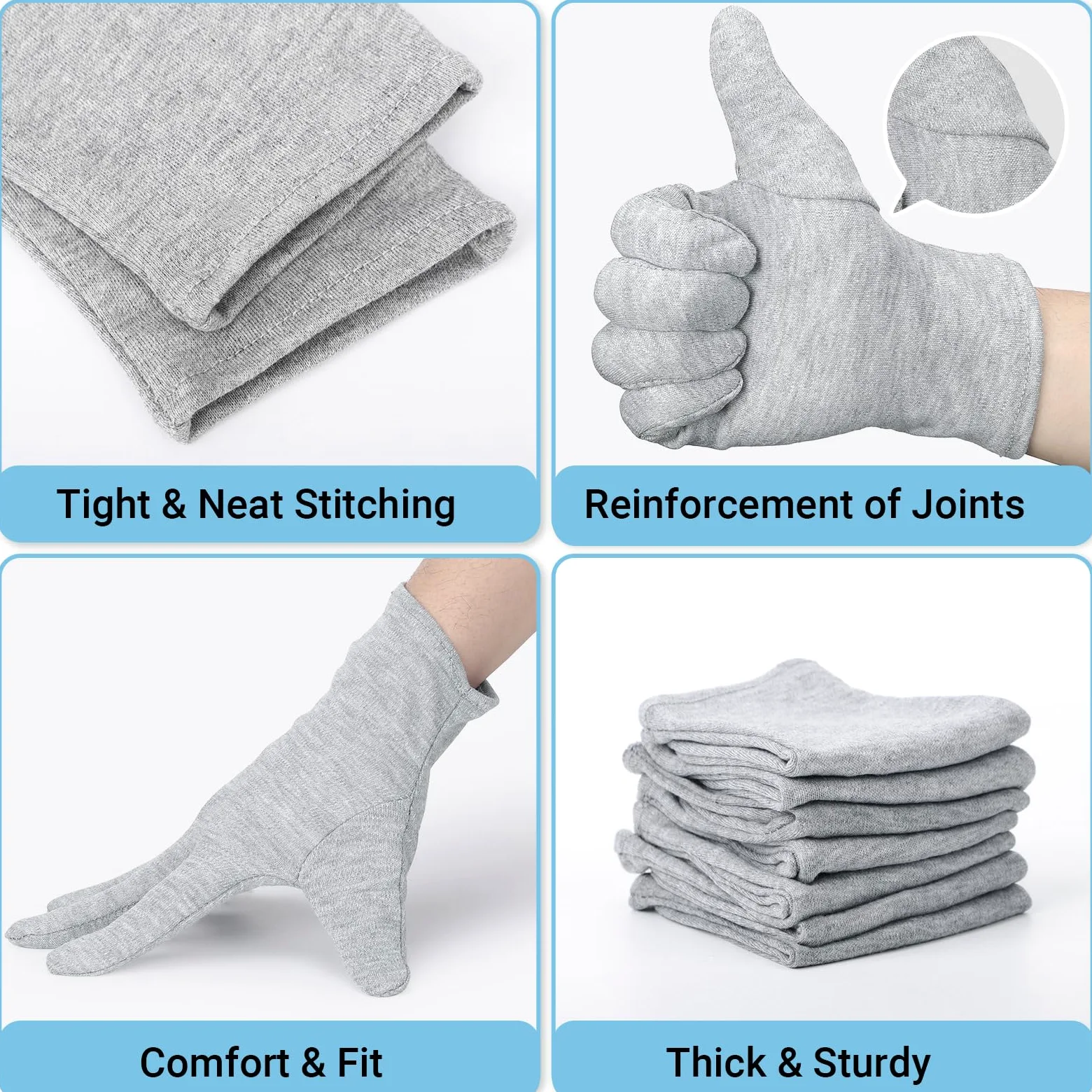 Gris Guantes Algodon - Guantes de Trabajo 20 Pares (40 Piezas) - Grande L 25CM Cotton Gloves para Jardinería Manualidades - Gris Guante Work de Limpieza Tareas Domésticas