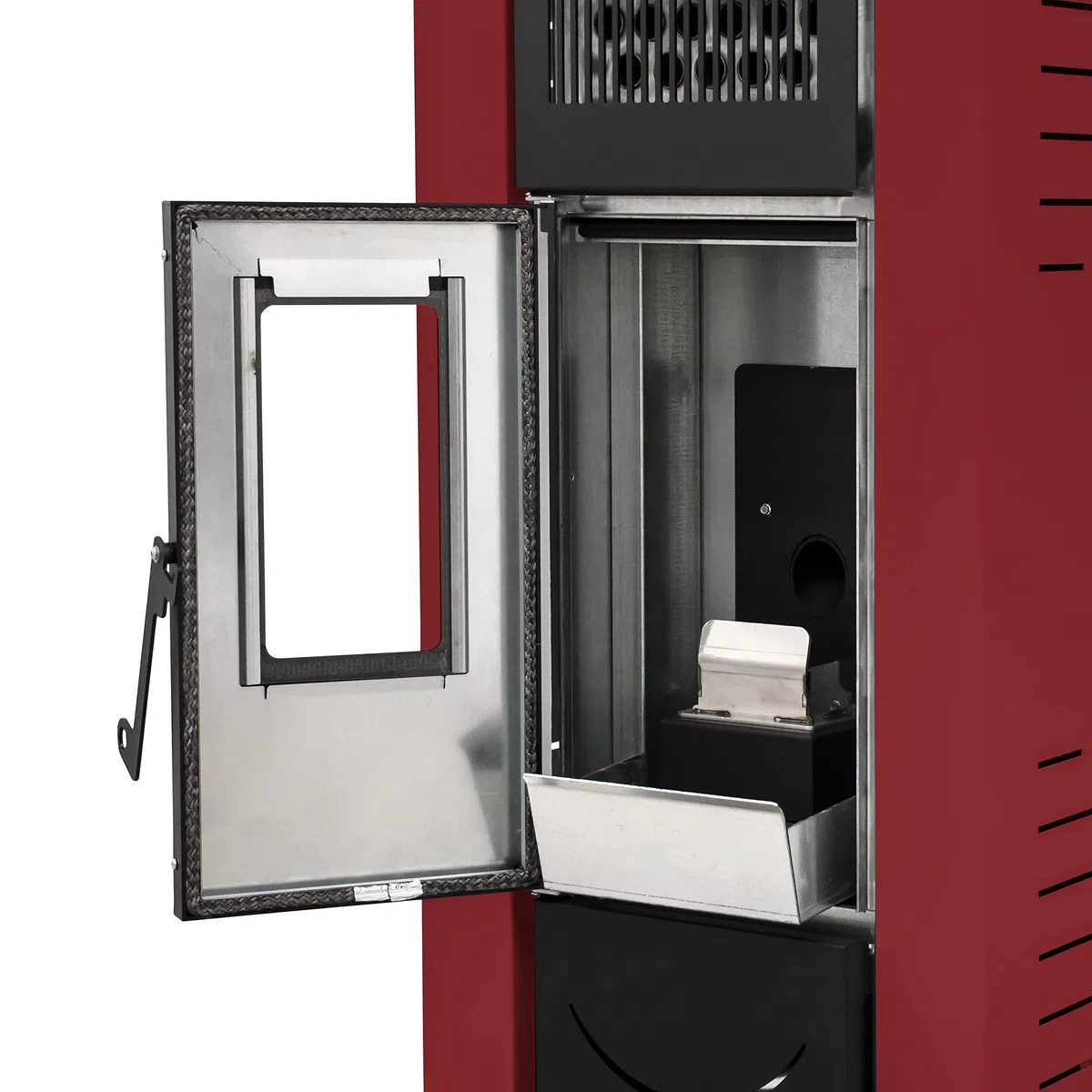 STUFE A PELLET ITALIA - Mod NIAGARA Canalizada de 14 kW - Eficiencia 89%, Calentador 130 m², Autonomía 15 H, 5 velocidades, 5 niveles de potencia, programable, garantía 24 meses (Rojo)