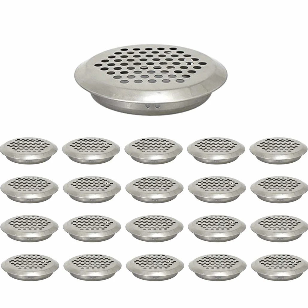 Cubiertas de ventilación circulares de 53 mm de acero inoxidable con orificio de malla para armario, baño, oficina, cocina, ventilación de 20 piezas
