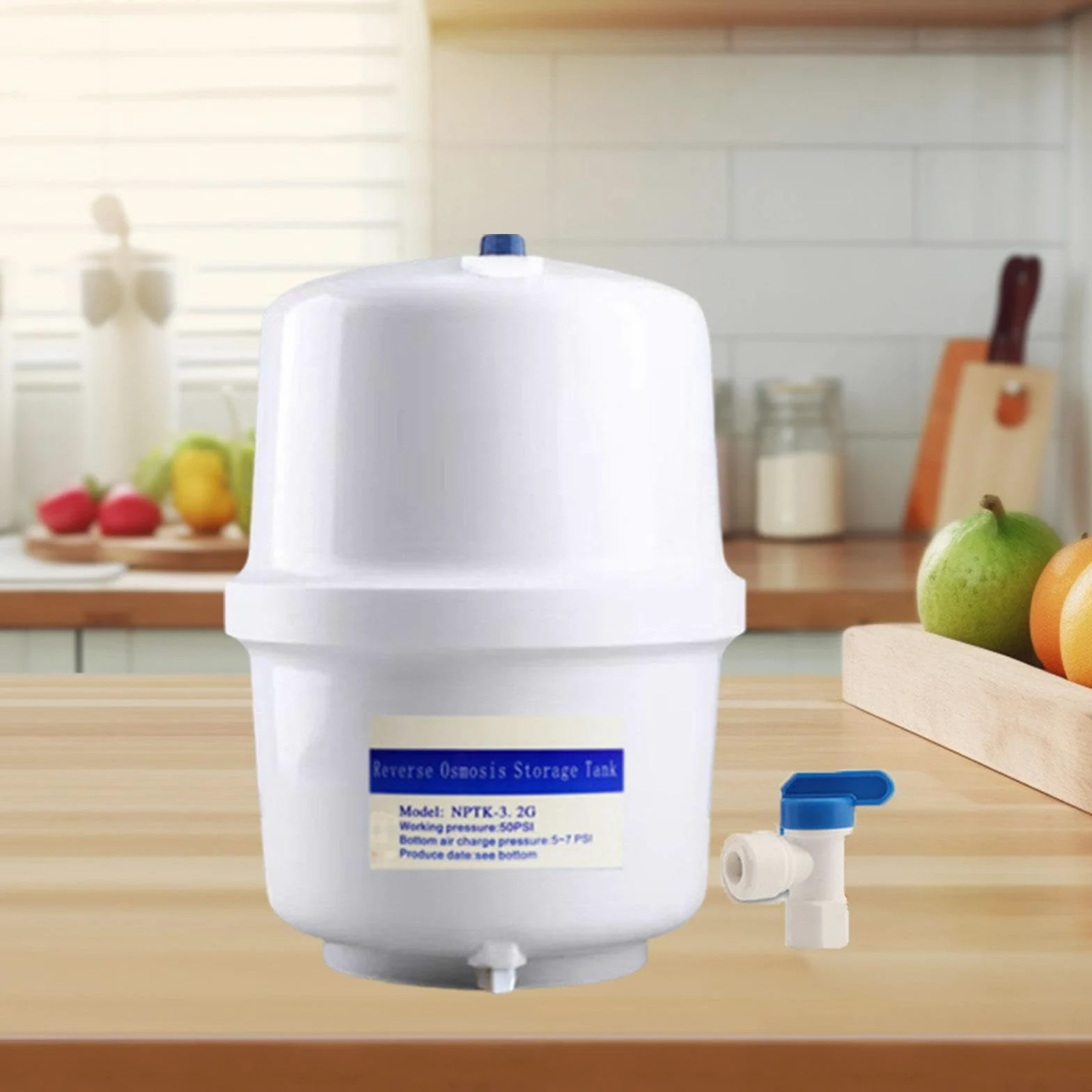Tanque de almacenamiento de agua presurizado de 3,2 galones con válvula de bola, robusto, compacto y ligero para sistemas de ósmosis inversa- Válvula de Bola de 6.35 Mm