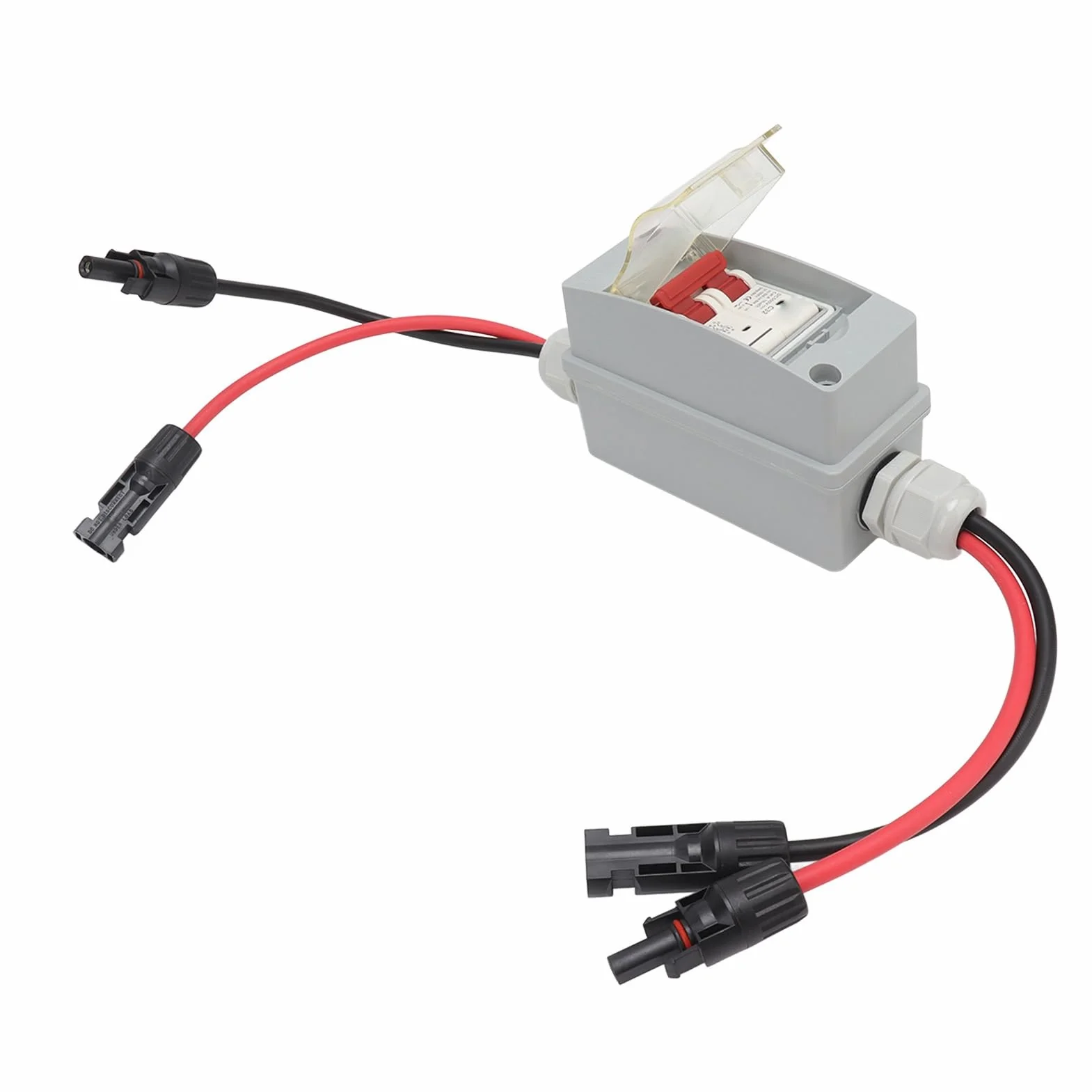 Interruptor aislante PV CC, interruptor de circuito MCB 2P, interruptor de desconexión solar CC de 500 V 32 A, IP65, para solar fotovoltaico, fuera de la red (con cable y conector PV)