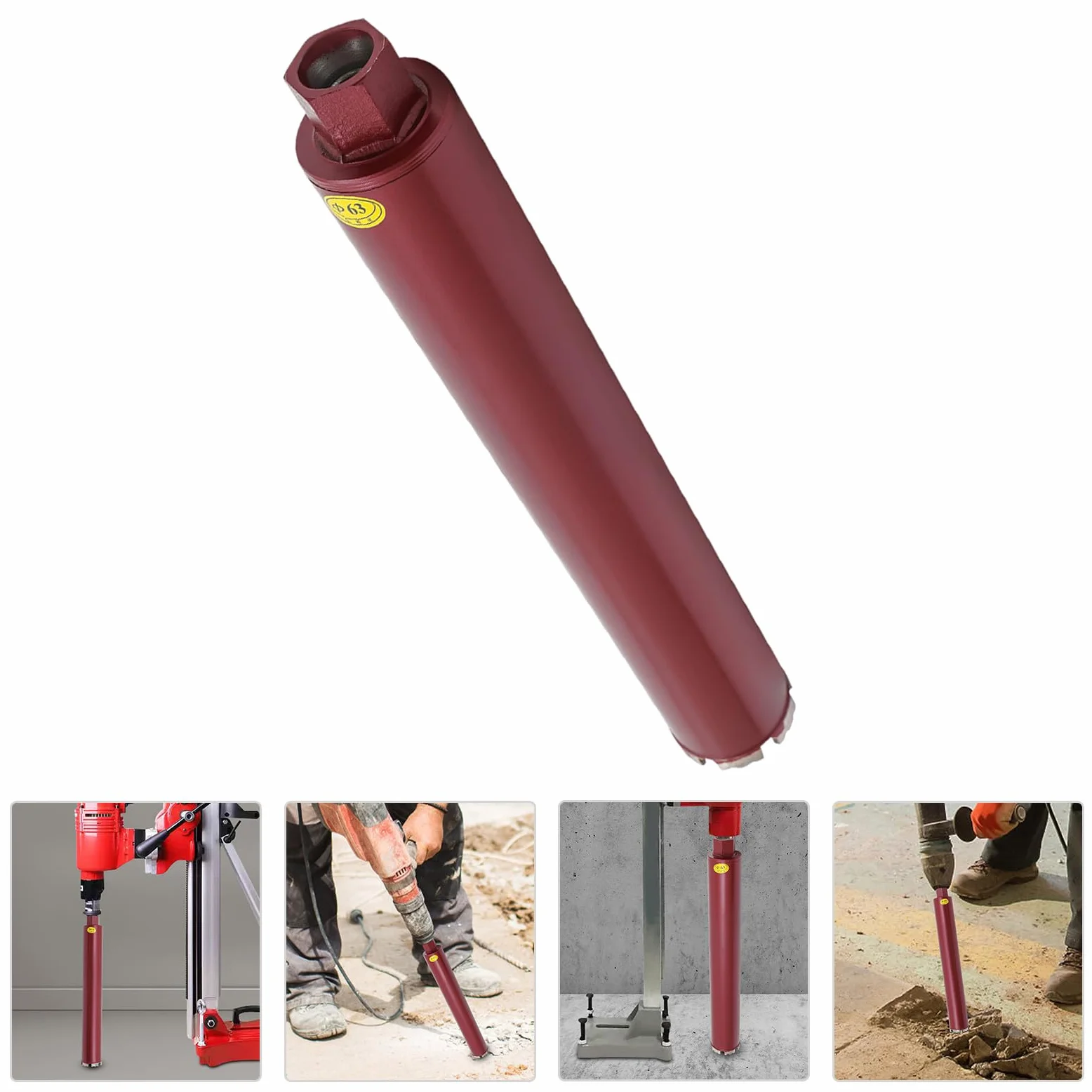 Corona de perforación de diamante M22, broca para hormigón de 410 mm de profundidad, sistema de perforación en seco y húmedo con dientes planos+dentado Great-Wall, eje concéntrico y grosor de pared de