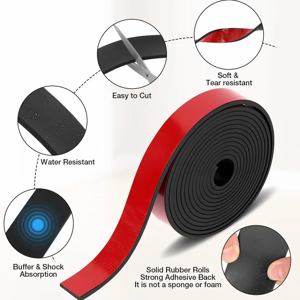 Tira de Goma Flexible Rollo de Caucho 3m×20mm×5mm, Plancha Goma Adhesivo, Neopreno, para Sellos Bricolaje, Protección Pisos, Antivibración