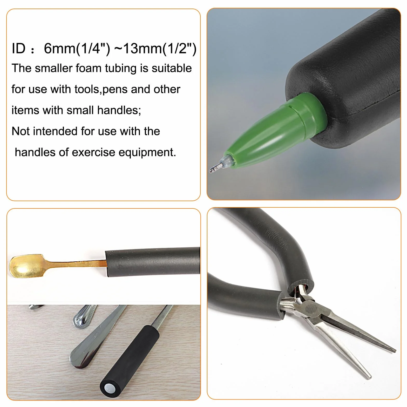 QUARKZMAN Tubo de Espuma para Soporte de Agarre de Mango, Aislamiento de Tubería Fuera del Revestimiento de Tubería, 3mm (1/8") ID 12mm (1/2") OD 1m Negro