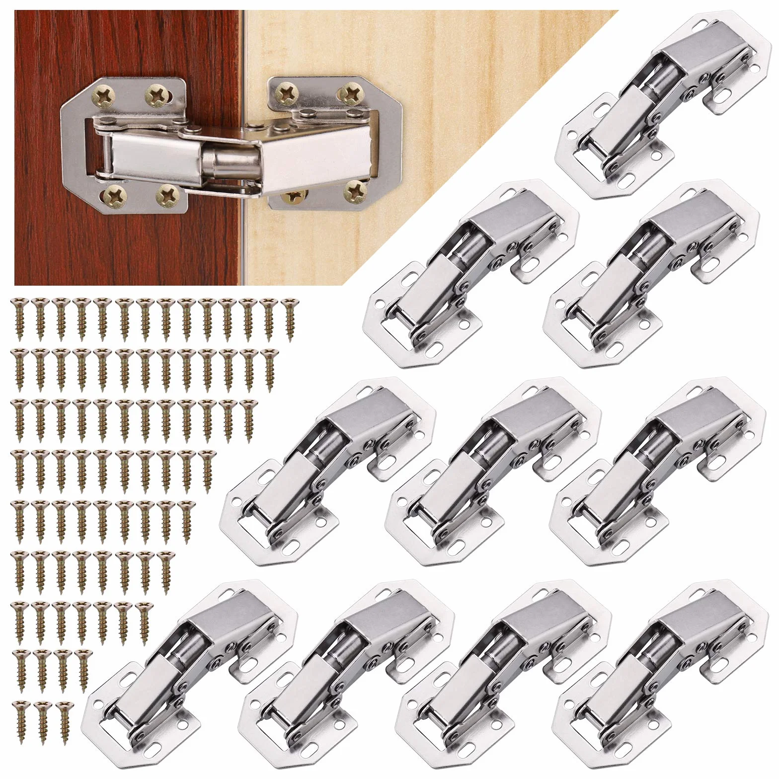 JIZZU 10 Piezas Bisagras Puertas Cocina, Bisagra Puertas Madera de Cierre Suave 90 Grados