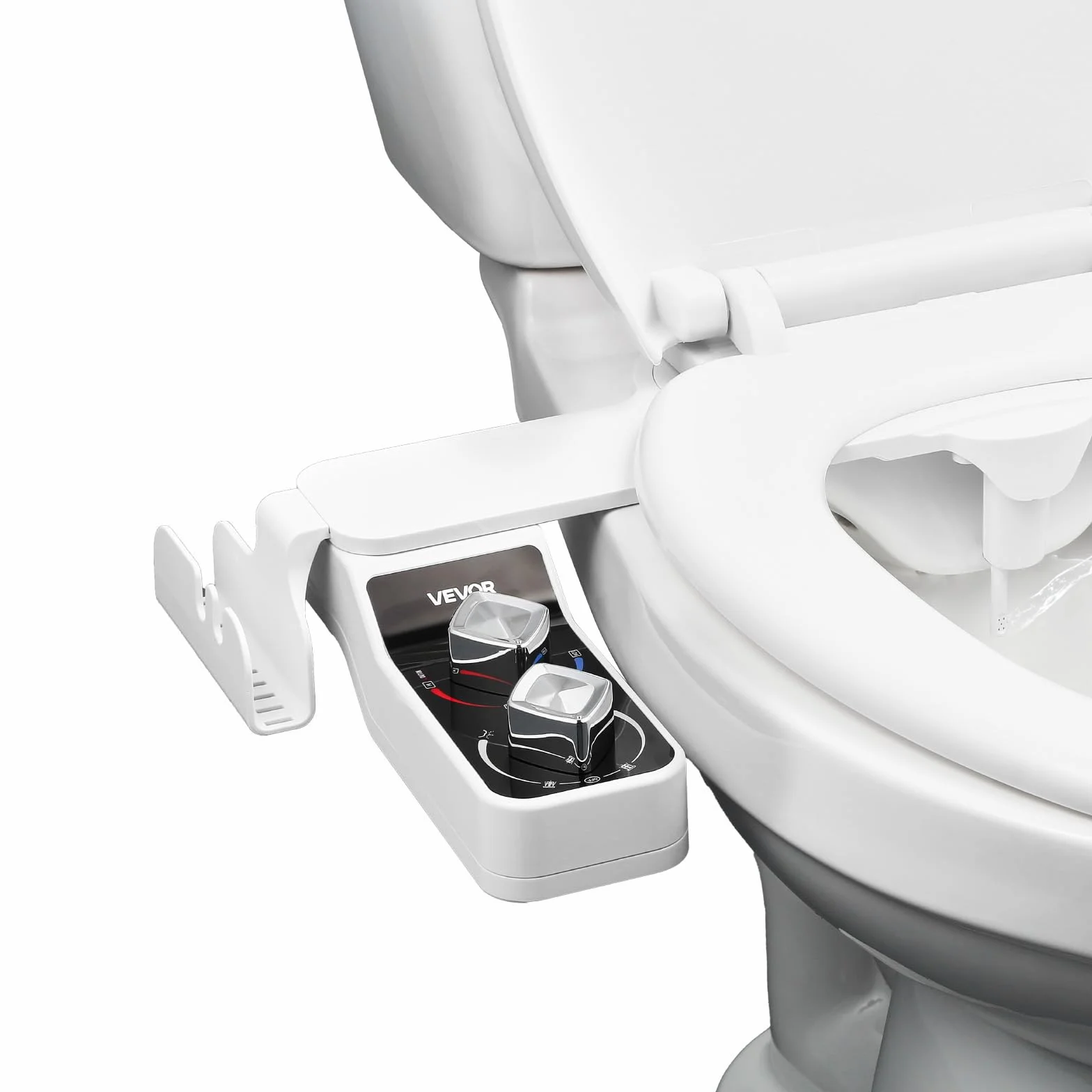VEVOR Accesorio de Inodoro Bidé, Ultrafino, con Asiento de Inodoro y 2 Boquillas Retráctiles(Agua Fría/Caliente), 2 Perillas Giratorias y Presión de Agua Ajustable para Glúteos y Lavado Íntimo