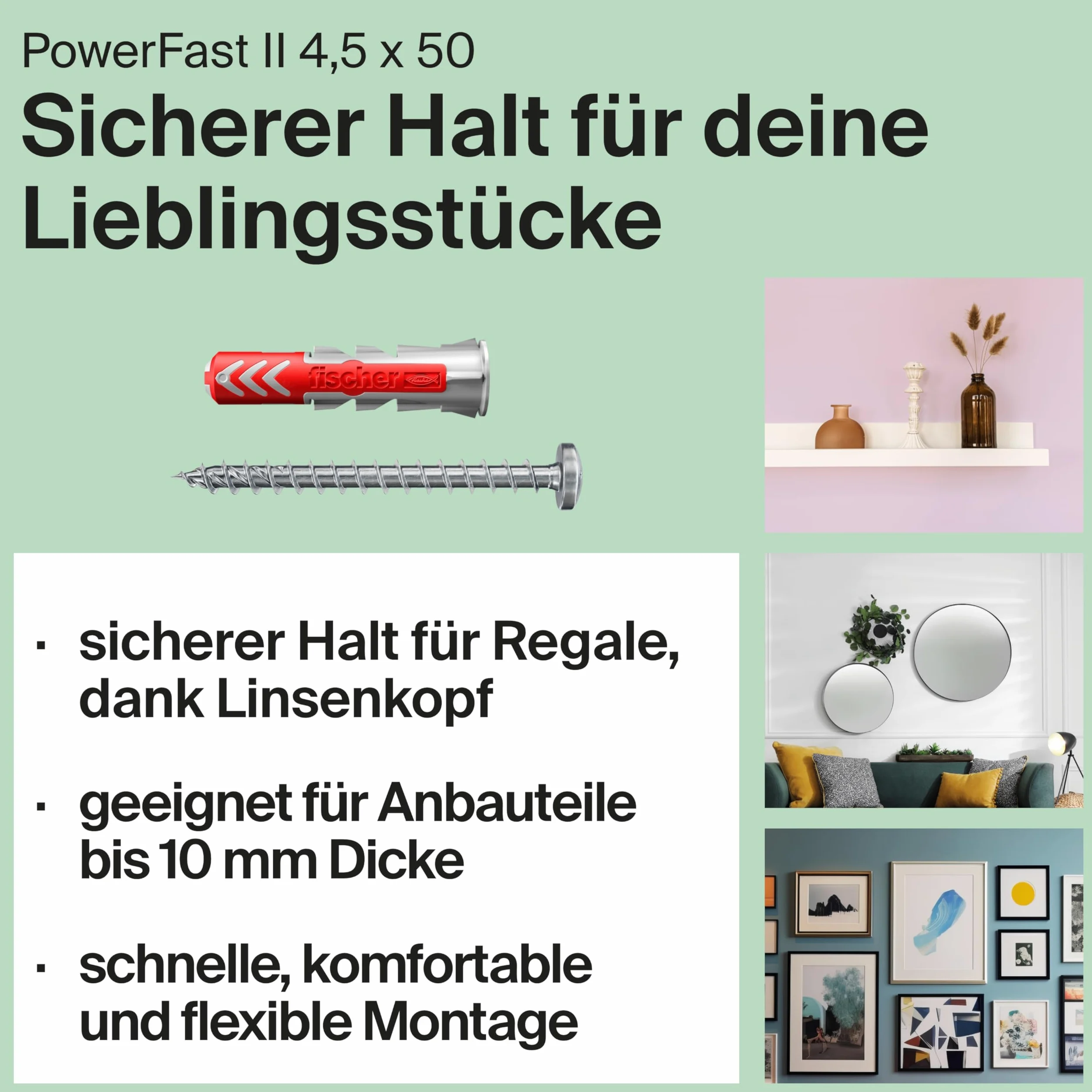 fischer EasyDIY - Caja decorativa con ganchos, tornillos, tacos y más, ideal para los entusiastas del bricolaje para fijar ideas creativas de decoración, juego preclasificado en caja de plástico, 141
