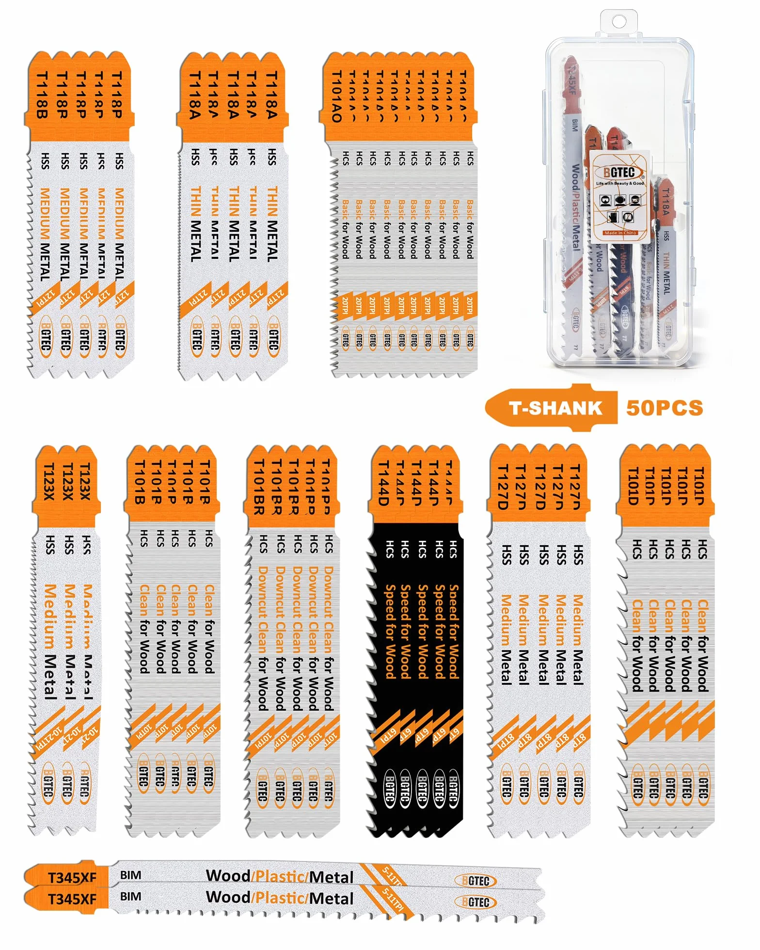 Juego de 50 Hojas para Sierra de Calar BGTEC HCS/HSS Vástago en T para Madera Plástico Metal