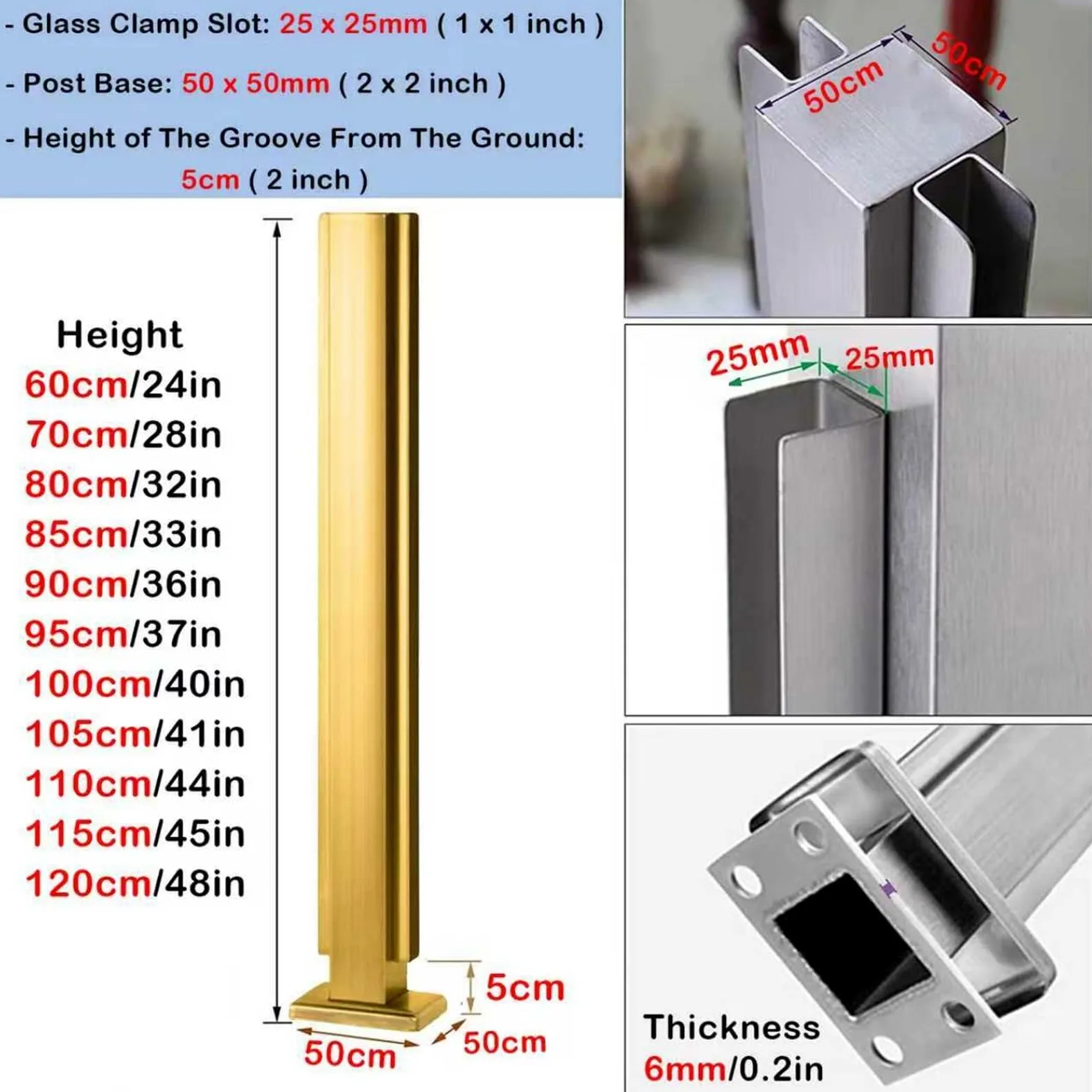 postes para barandillas de vidrio Paneles De Balaustrada Pilar Con Ranuras Y Base, Columna De Cristal De Alta Resistencia Para Barandillas/tabiques/terrazas, Poste De(A-EDGE,Height 70cm)