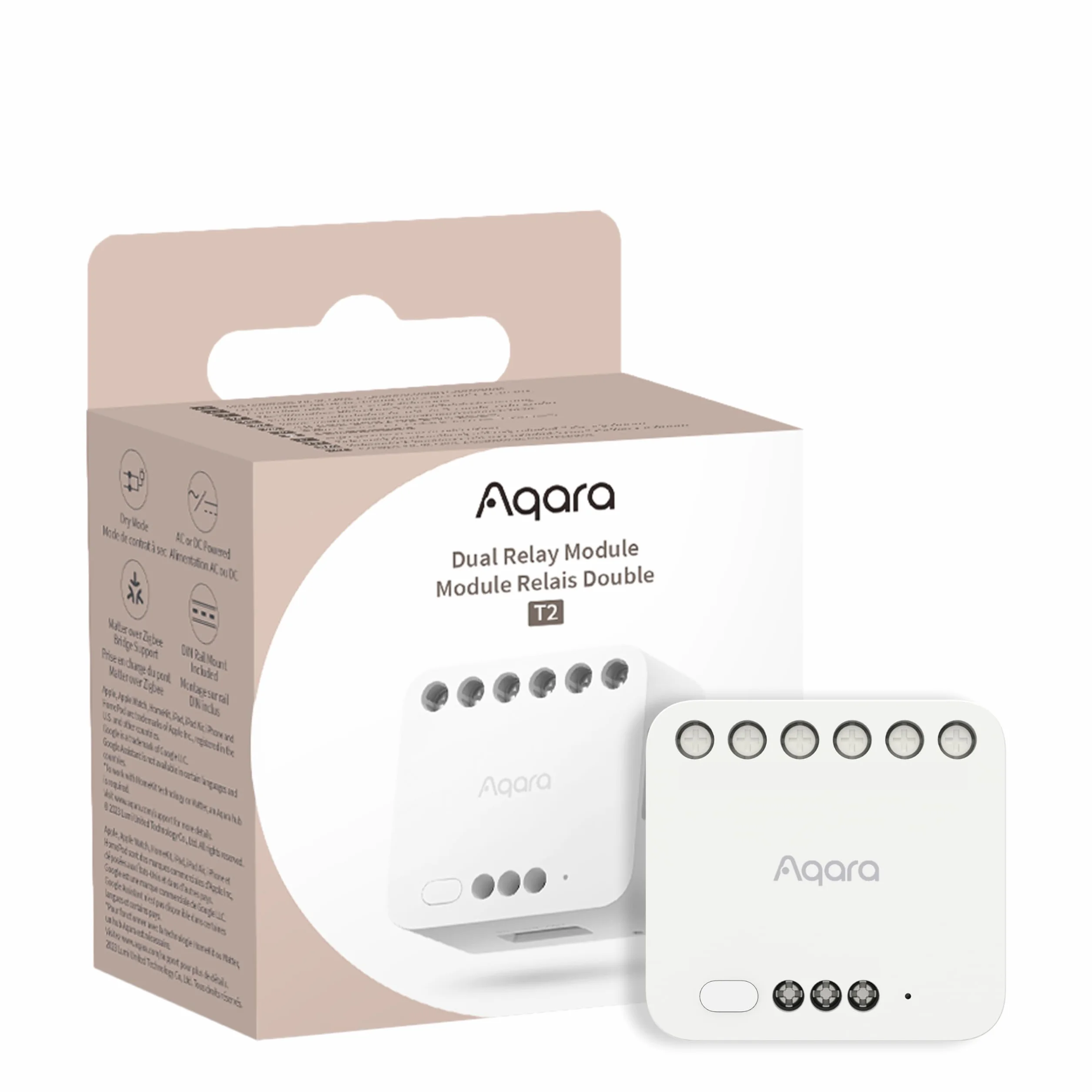 Aqara Módulo Relé Doble T2, Requiere Aqara Zigbee 3.0 HUB, para Puertas de Garaje y Calderas, Interruptor de Persiana Enrollable e de Luz, Compatible Homekit, Google Home y Alexa, Matter over Bridge