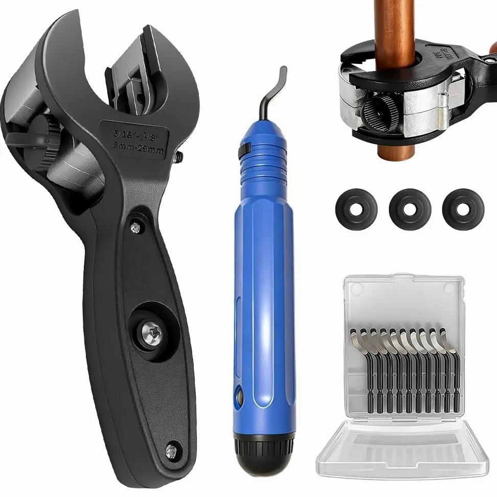Cortatubos De Carraca, Cortador De Tubos De Acero Inoxidable,8-29 mm,Corta Tubos De Trinquete Con 3 Ruedas Y Herramientas De Desbarbado,Para Tubo De Cobre, Acero Inoxidable, Aluminio