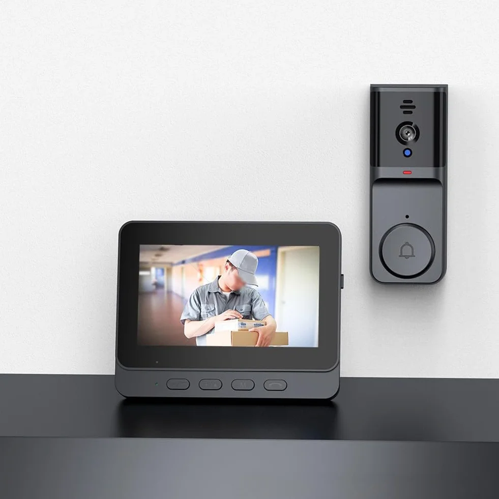 Timbre inalámbrico de video sin necesidad de WiFi, audio de 2 vías, cámara habilitada con pantalla, videoportero 1080P, diseño impermeable para uso en exteriores, suscripción