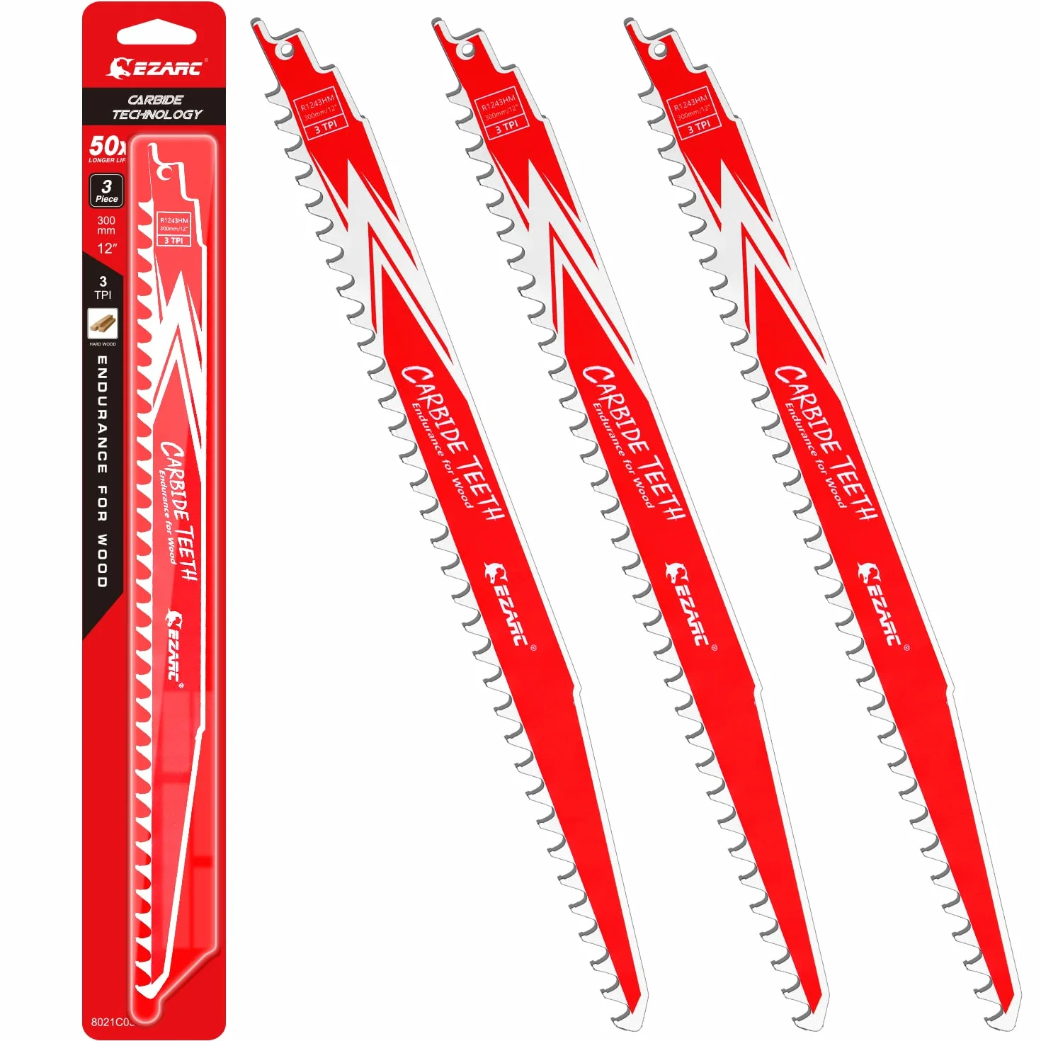 EZARC Hojas de Sierra Sable Carburo para Corte Madera Dura R1243HM 300mm 3TPI, 3 piezas
