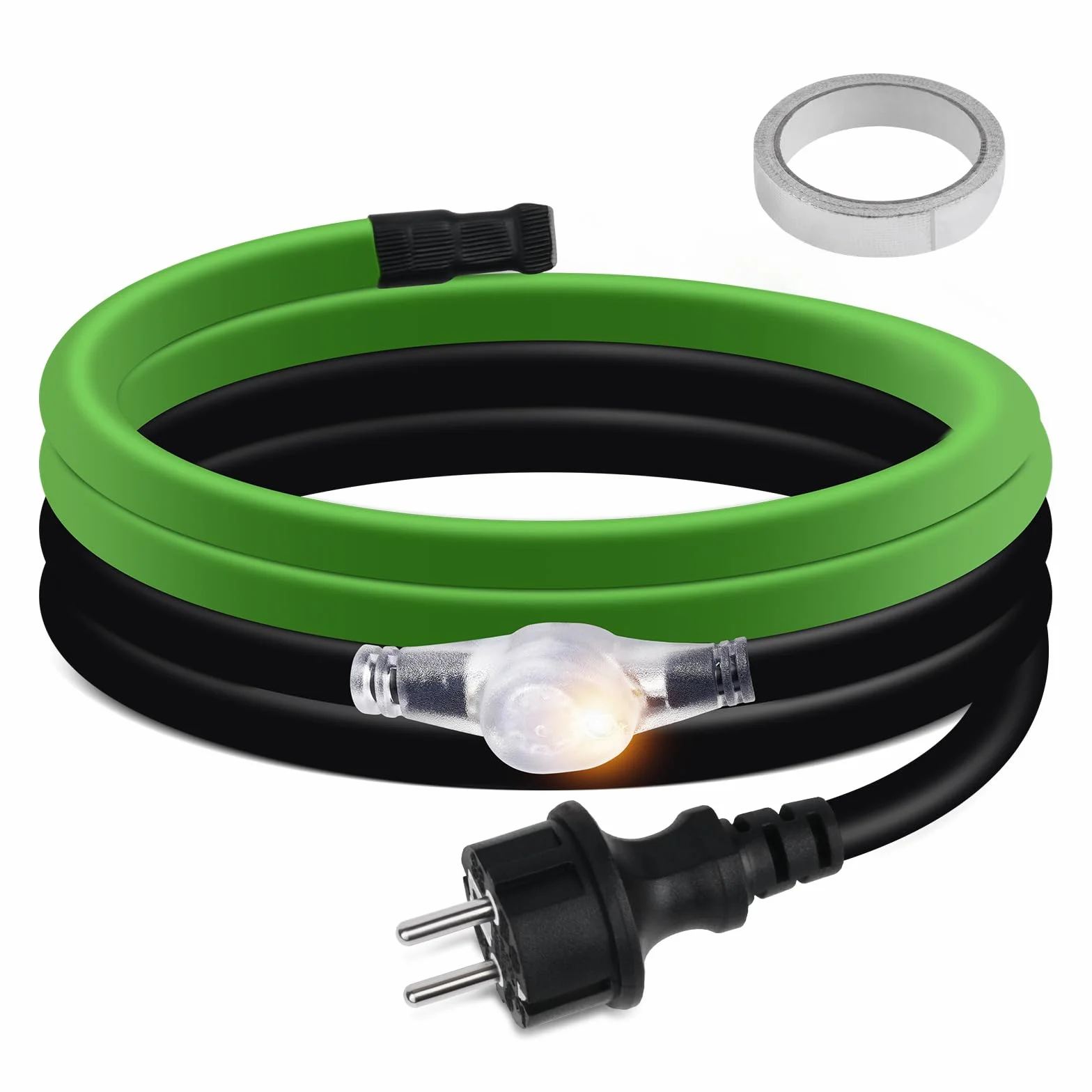 Cable calefactor de 2 m con termostato, 35 W/m, autorregulable, con protección antihielo y luz indicadora de funcionamiento, para tuberías de agua, canalones y abrevaderos, IP68