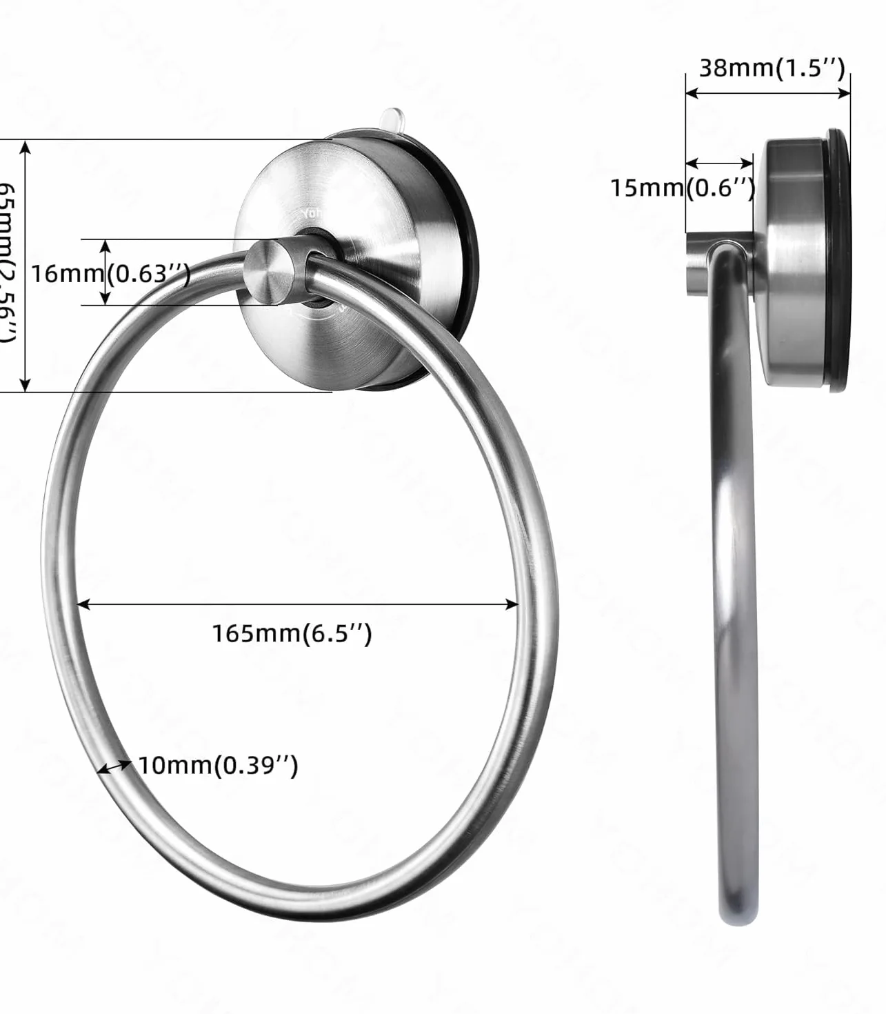 YOHOM Toallero de baño con ventosa acero inoxidable plata cepillada 2 unidades montaje pared sin taladro