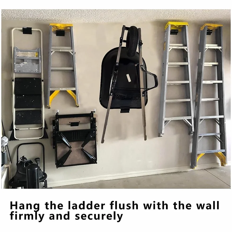 Percha de Escalera de Alta Resistencia, de Escalera de Montaje en Pared para Almacenamiento de Escaleras, Perchas de Carretilla para Pared de Garaje, 1 Paquete